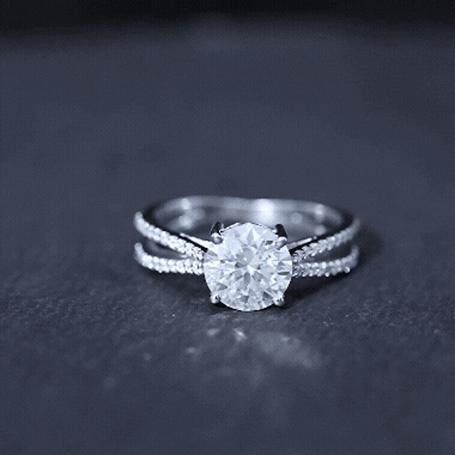 Solitaire Moissanite 2 Carat Engagement Ring with Split Shank D-VS1 92.5 Sterling Silver - Rosec Jewels
