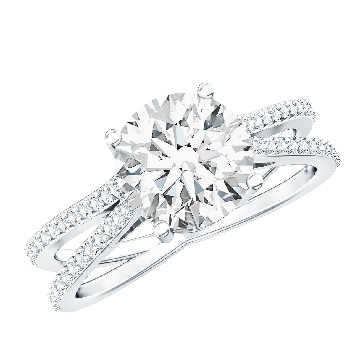 Solitaire Moissanite 2 Carat Engagement Ring with Split Shank D-VS1 92.5 Sterling Silver - Rosec Jewels
