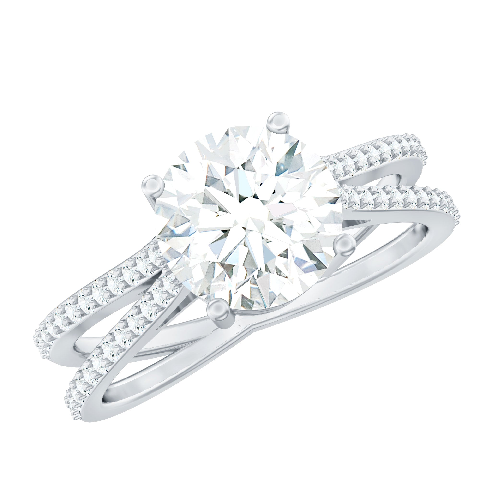 Solitaire Moissanite 2 Carat Engagement Ring with Split Shank D-VS1 92.5 Sterling Silver - Rosec Jewels