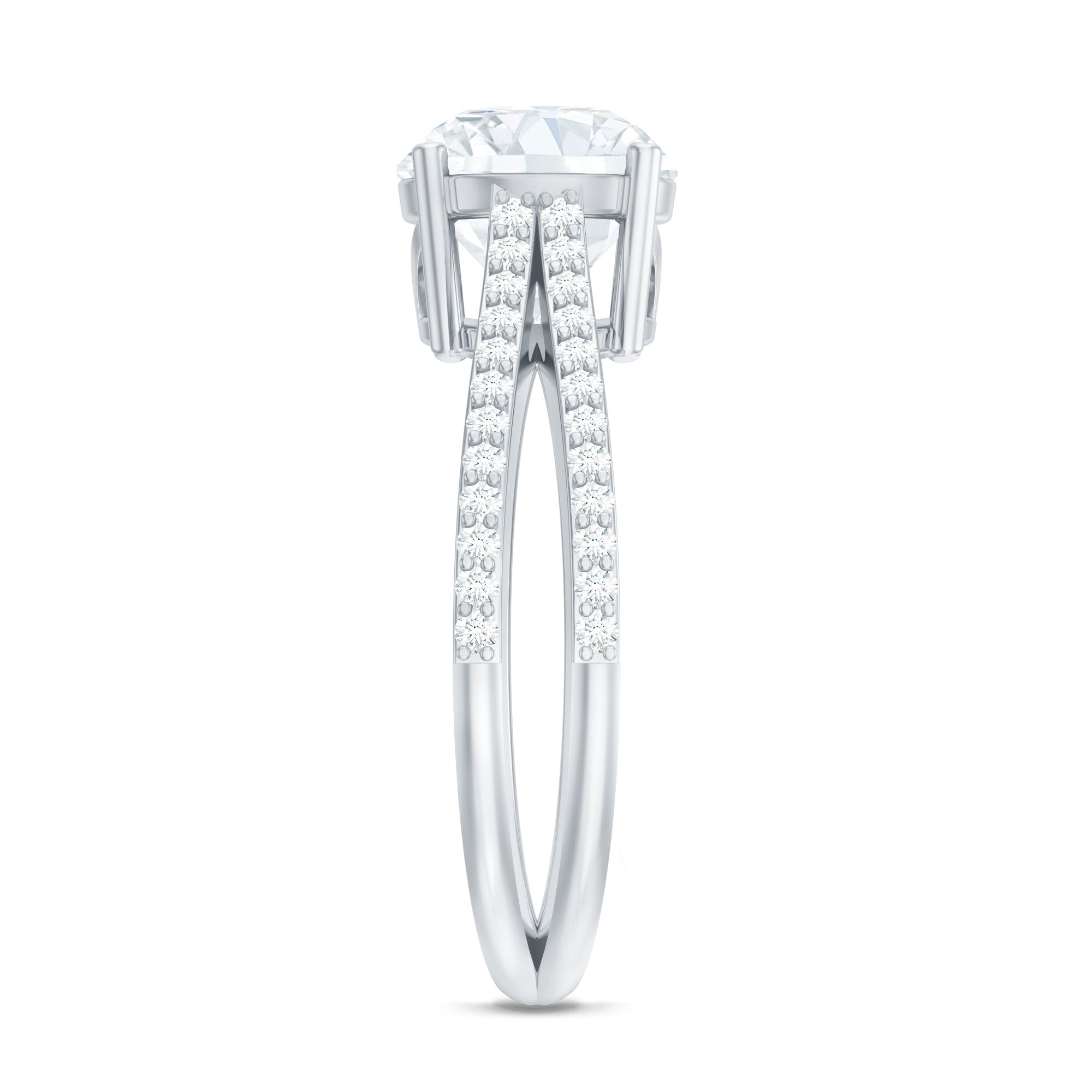 Solitaire Moissanite 2 Carat Engagement Ring with Split Shank D-VS1 92.5 Sterling Silver - Rosec Jewels