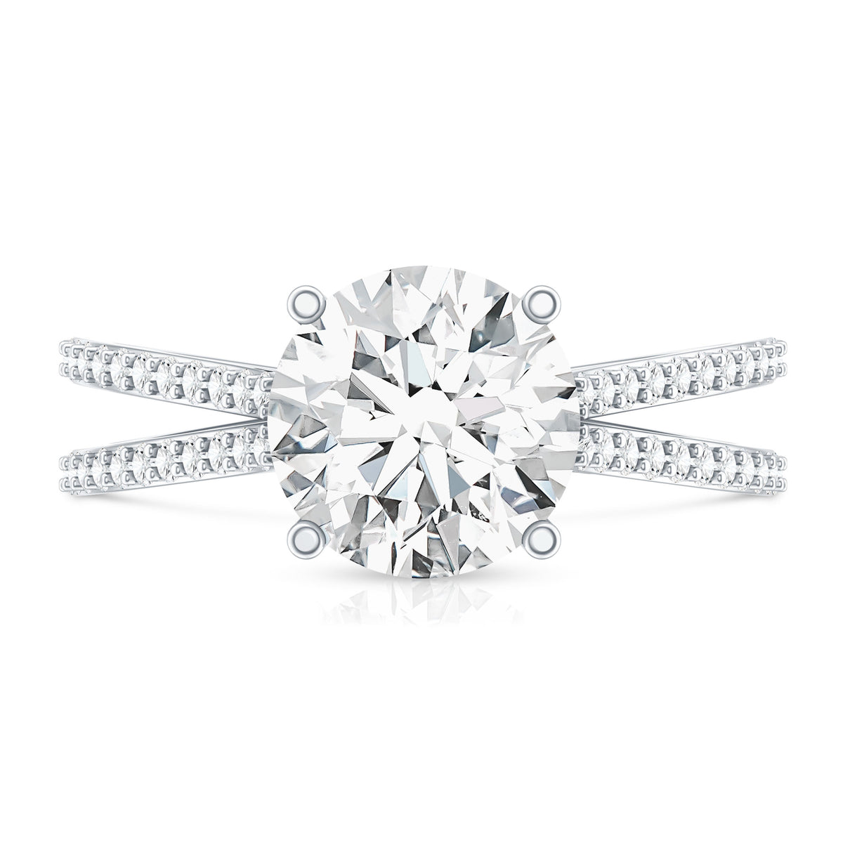 Solitaire Moissanite 2 Carat Engagement Ring with Split Shank D-VS1 92.5 Sterling Silver - Rosec Jewels