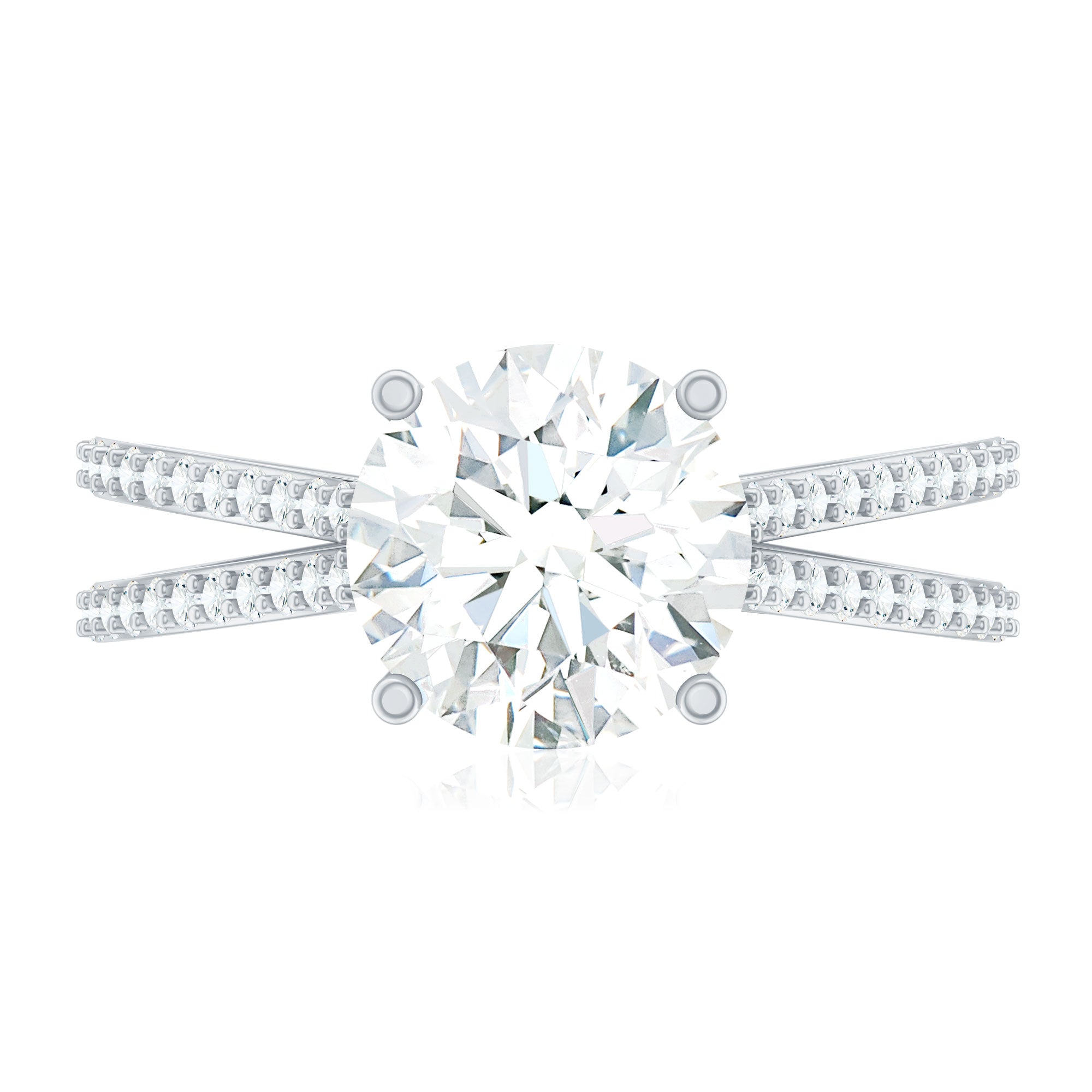 Solitaire Moissanite 2 Carat Engagement Ring with Split Shank D-VS1 92.5 Sterling Silver - Rosec Jewels