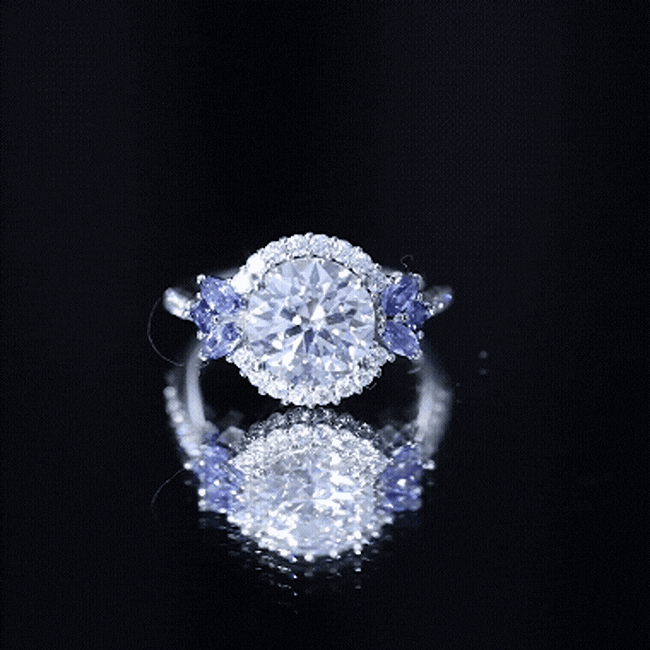 Certified Moissanite 3 Carat Engagement Ring with Lab Grown Blue Sapphire D-VS1 92.5 Sterling Silver - Rosec Jewels