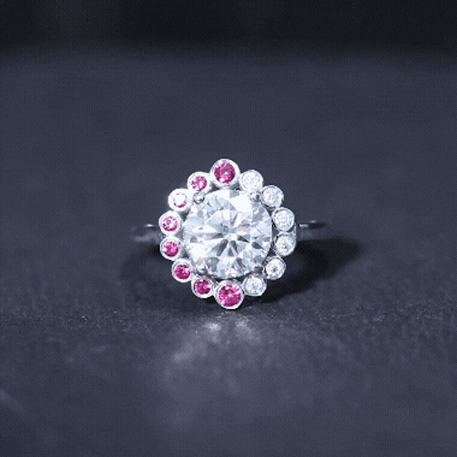 Certified 2 Carat Moissanite Designer Engagement Ring with Lab Grown Ruby D-VS1 92.5 Sterling Silver - Rosec Jewels