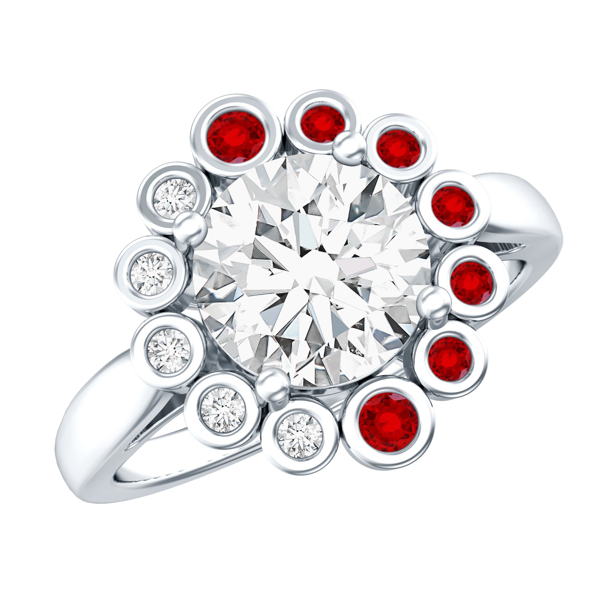 Certified 2 Carat Moissanite Designer Engagement Ring with Lab Grown Ruby D-VS1 92.5 Sterling Silver - Rosec Jewels