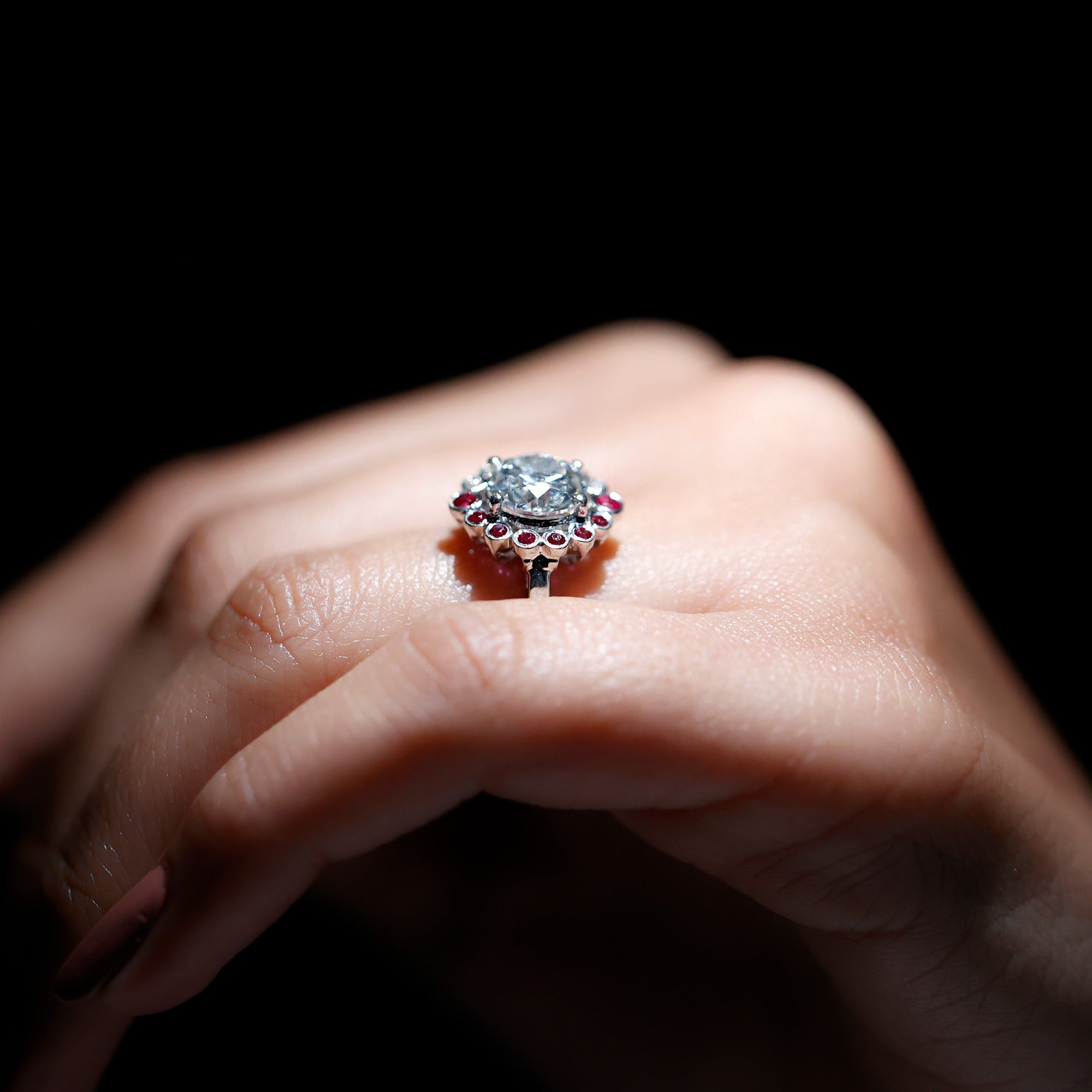 Certified 2 Carat Moissanite Designer Engagement Ring with Lab Grown Ruby D-VS1 92.5 Sterling Silver - Rosec Jewels