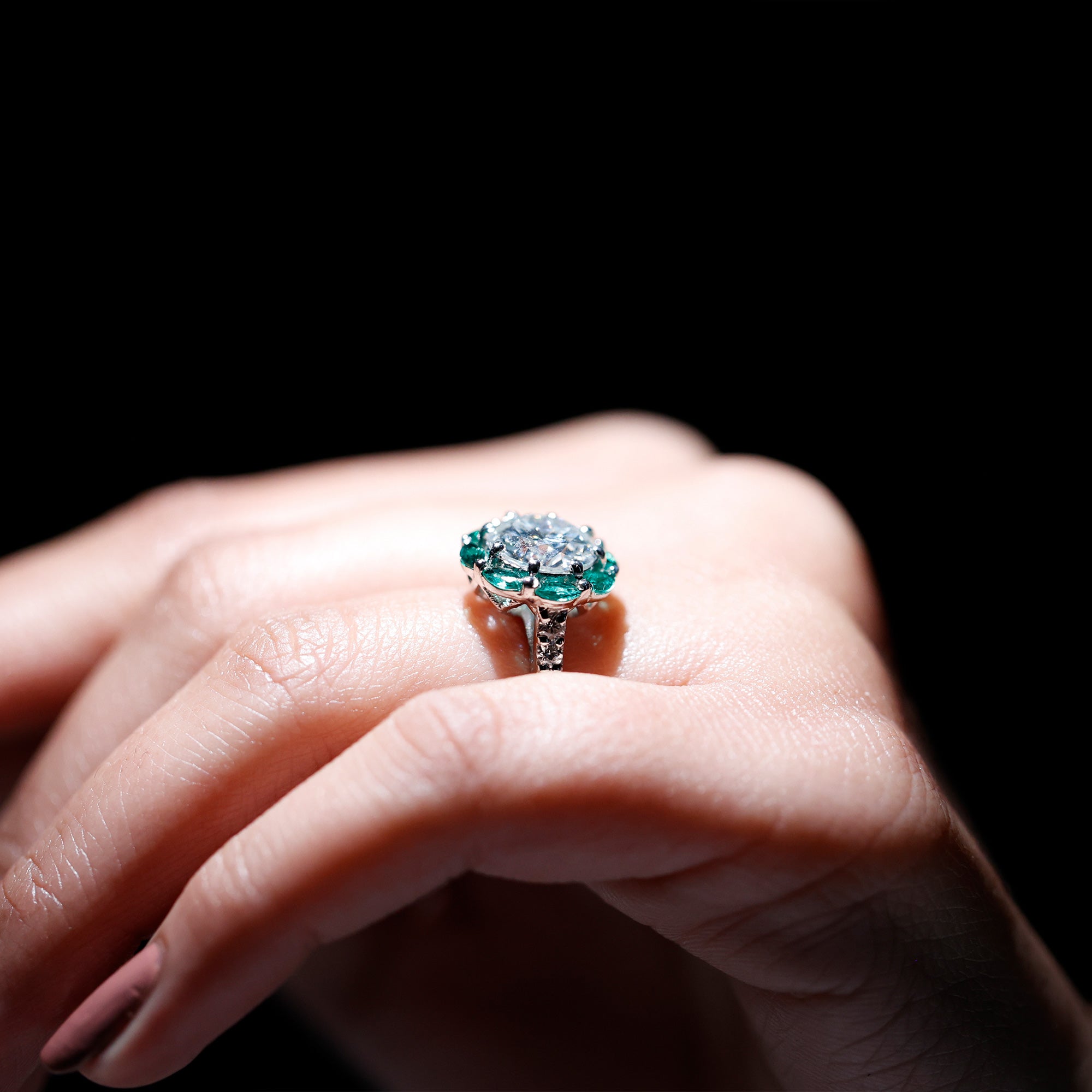 Certified 3 Carat Moissanite Designer Engagement Ring With Emerald D-VS1 92.5 Sterling Silver - Rosec Jewels