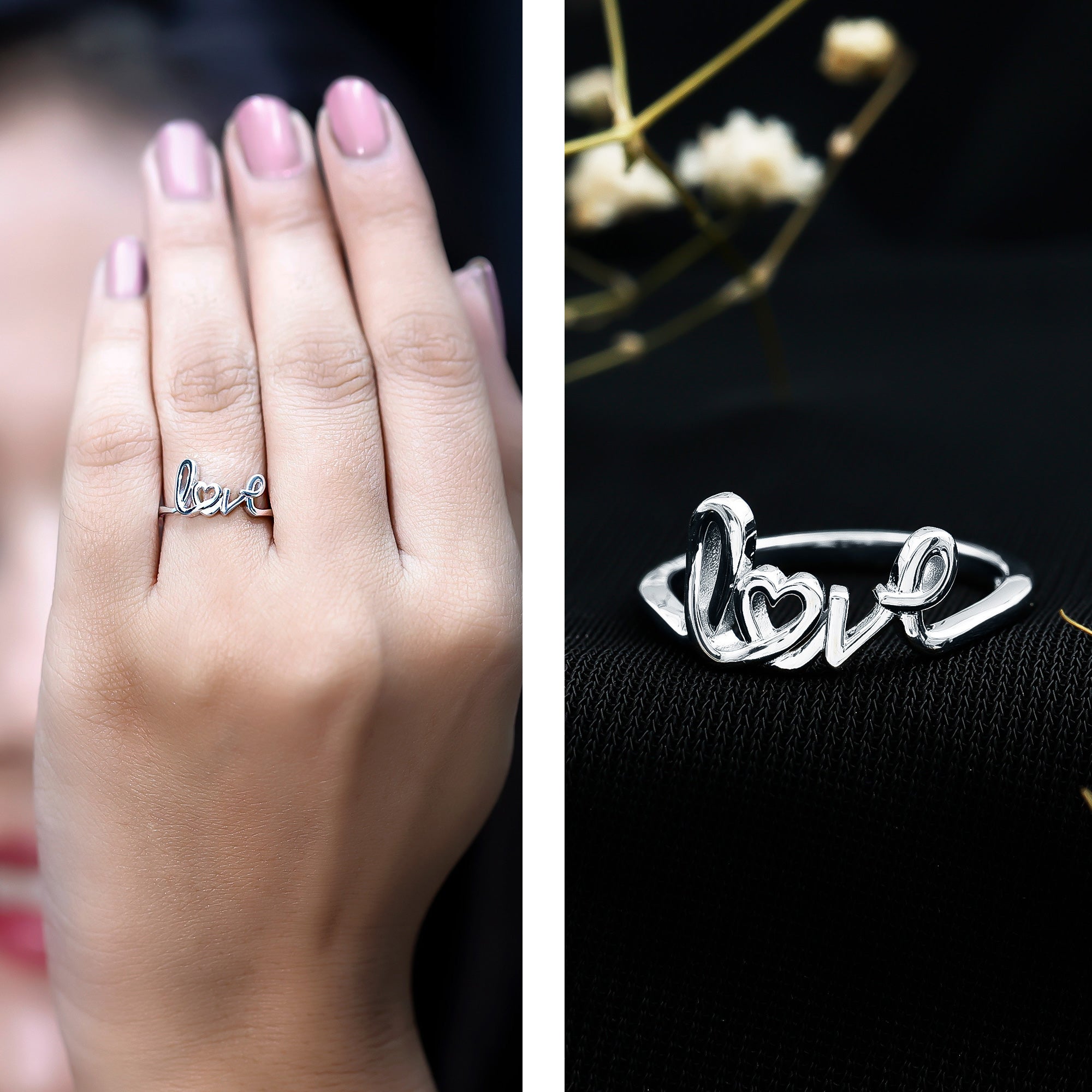 Rosec Jewels-Script Love Ring in 14k Gold Plated Sterling Silver