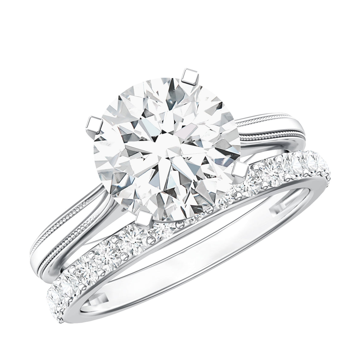 Rosec Jewels-IGI Documented 3 Carat Lab Grown Diamond Solitaire Bridal Ring Set