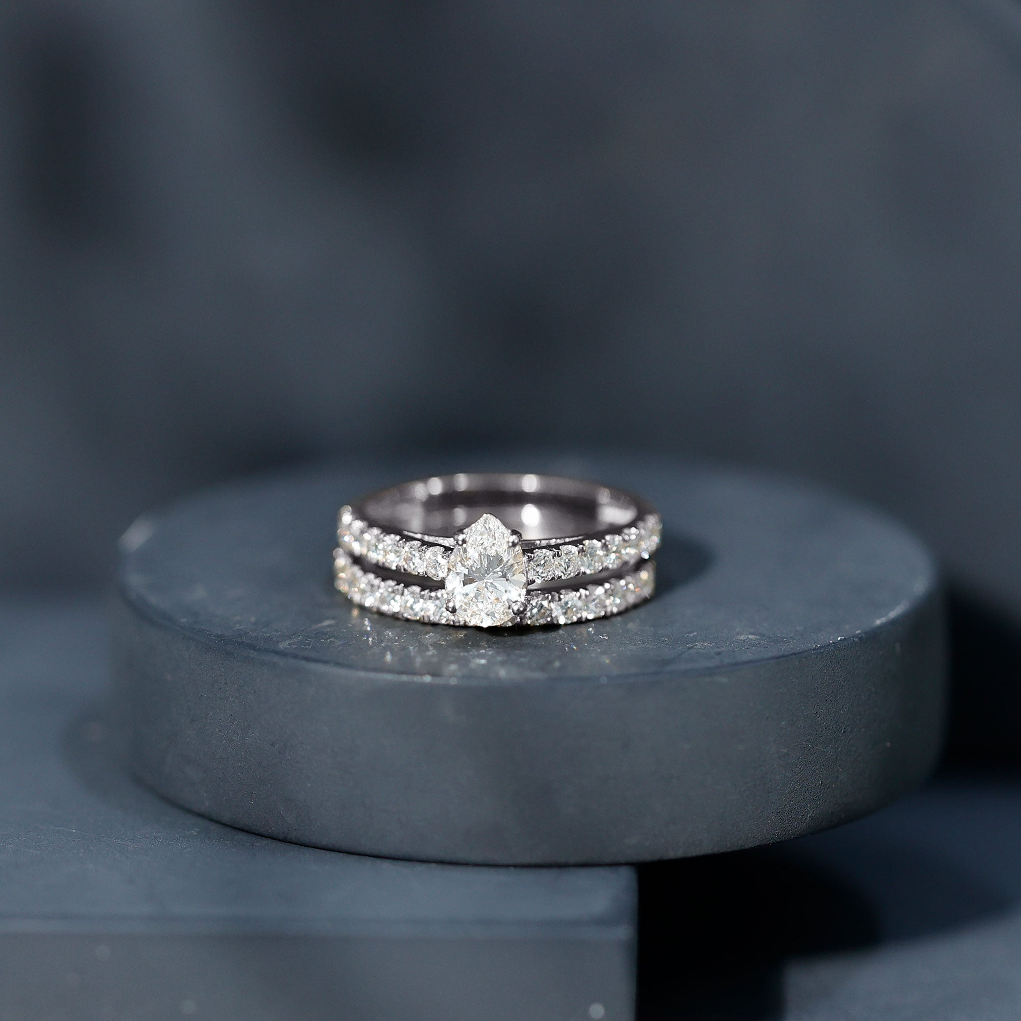 IGI Certified 1 Carat Lab Grown Diamond Pear Engagement Ring with Wedding Band Lab - ( E-VS1 ) - Rosec Jewels