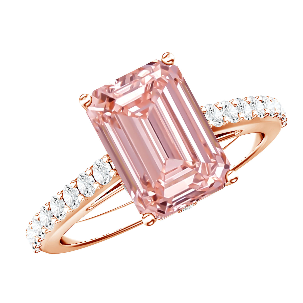 3 Carat Emerald Cut Lab Pink Diamond Hidden Halo Engagement Ring IGI Certified Fancy Pink - VS1 - Rosec Jewels
