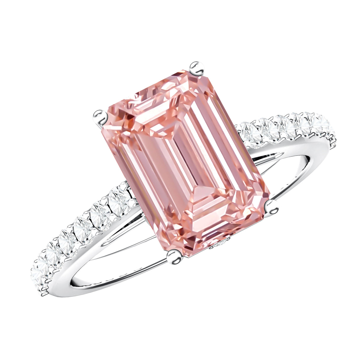 3 Carat Emerald Cut Lab Pink Diamond Hidden Halo Engagement Ring IGI Certified Fancy Pink - VS1 - Rosec Jewels
