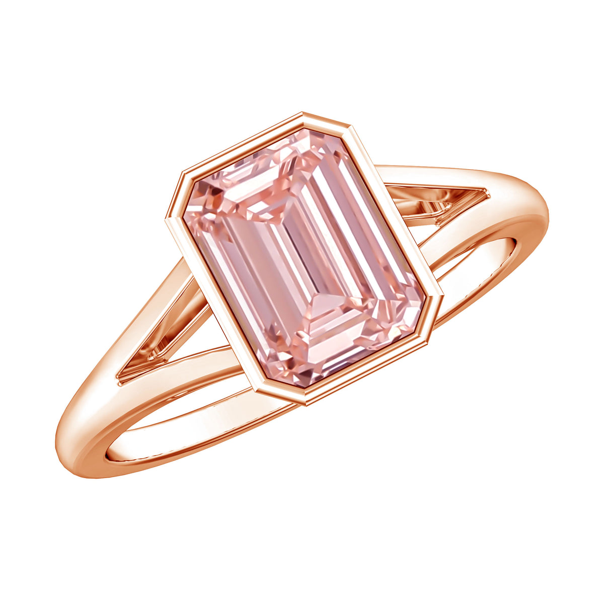 Rosec Jewels-IGI Graded 2 Carat Emerald Cut Split Shank Engagement Ring with Lab Grown Pink Diamond