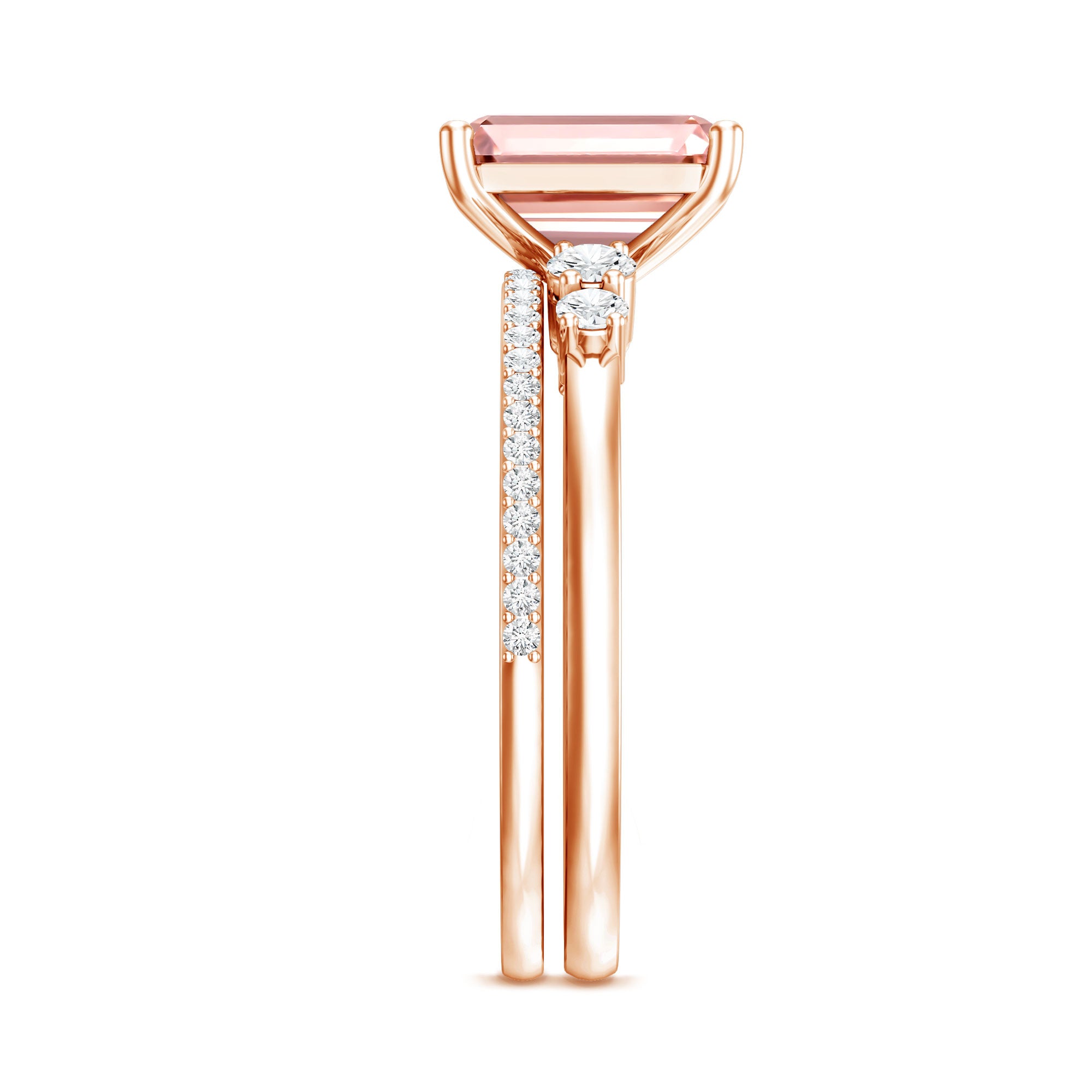Rosec Jewels-2 Carat Emerald Cut Lab Pink Diamond Engagement Ring Set with IGI Certificate