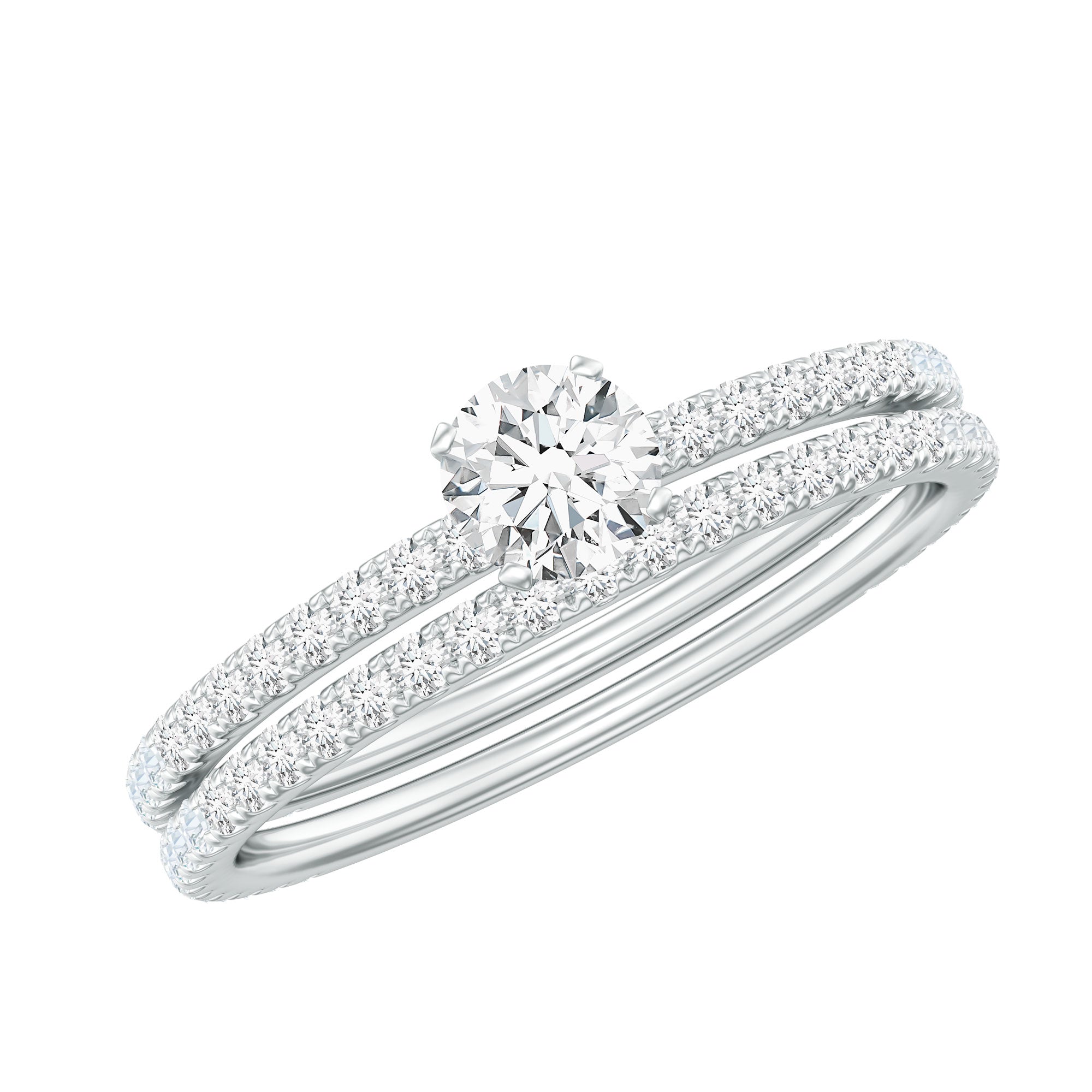 Round Cut Moissanite Engagement Ring with Eternity Band