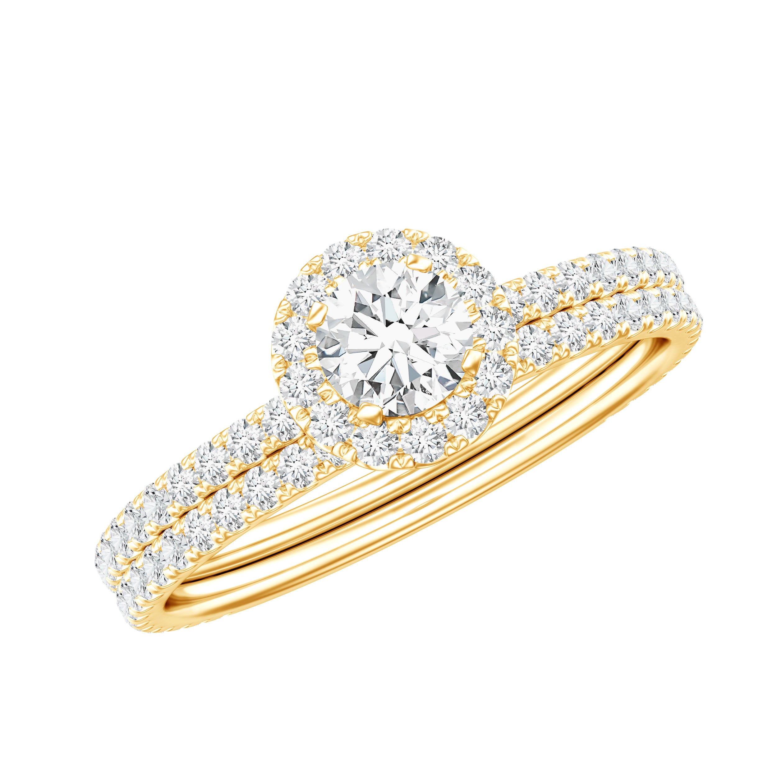 Certified Moissanite Halo Bridal Ring Set D-VS1 - Rosec Jewels