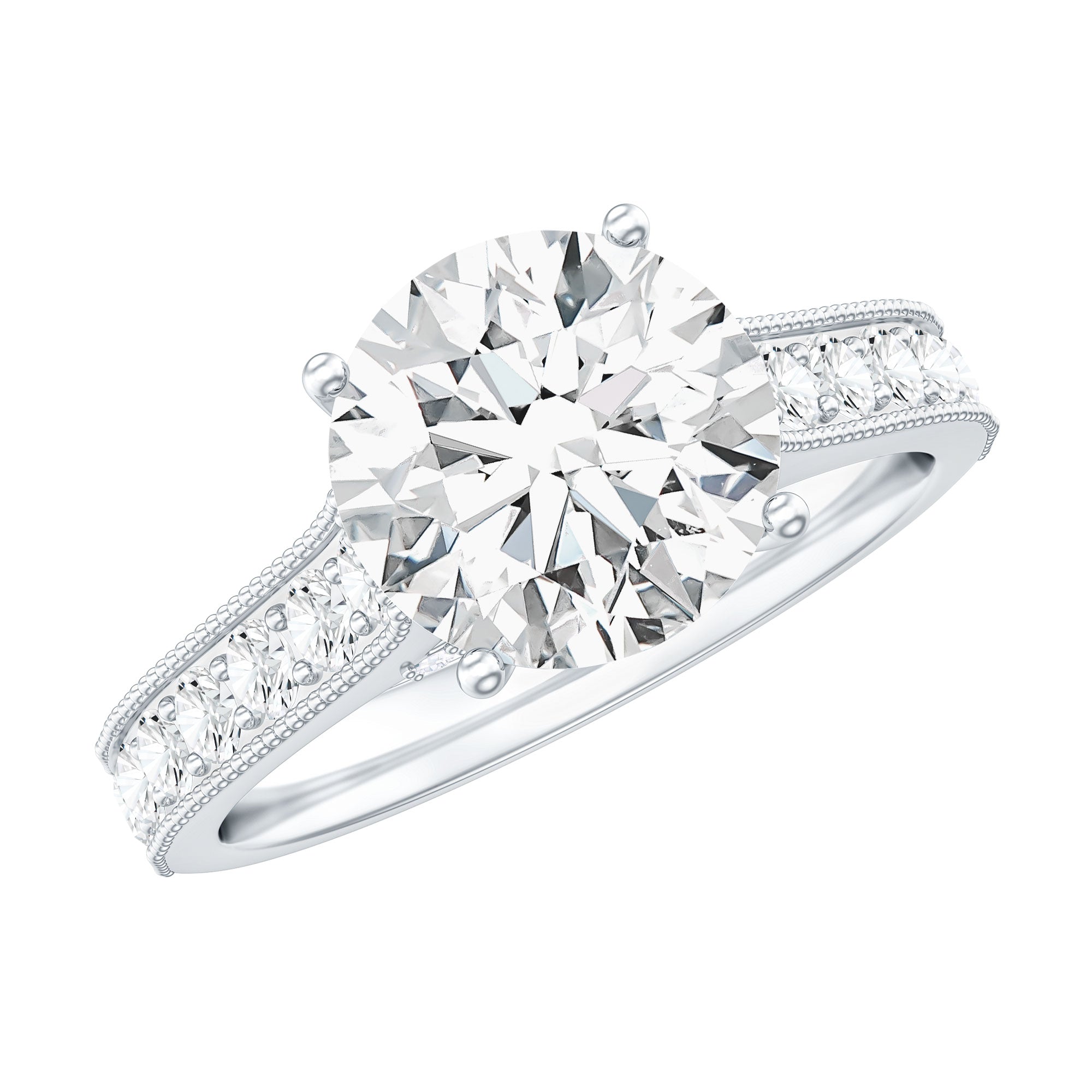 Certified 8 MM Moissanite Solitaire Engagement Ring With Side Stones
