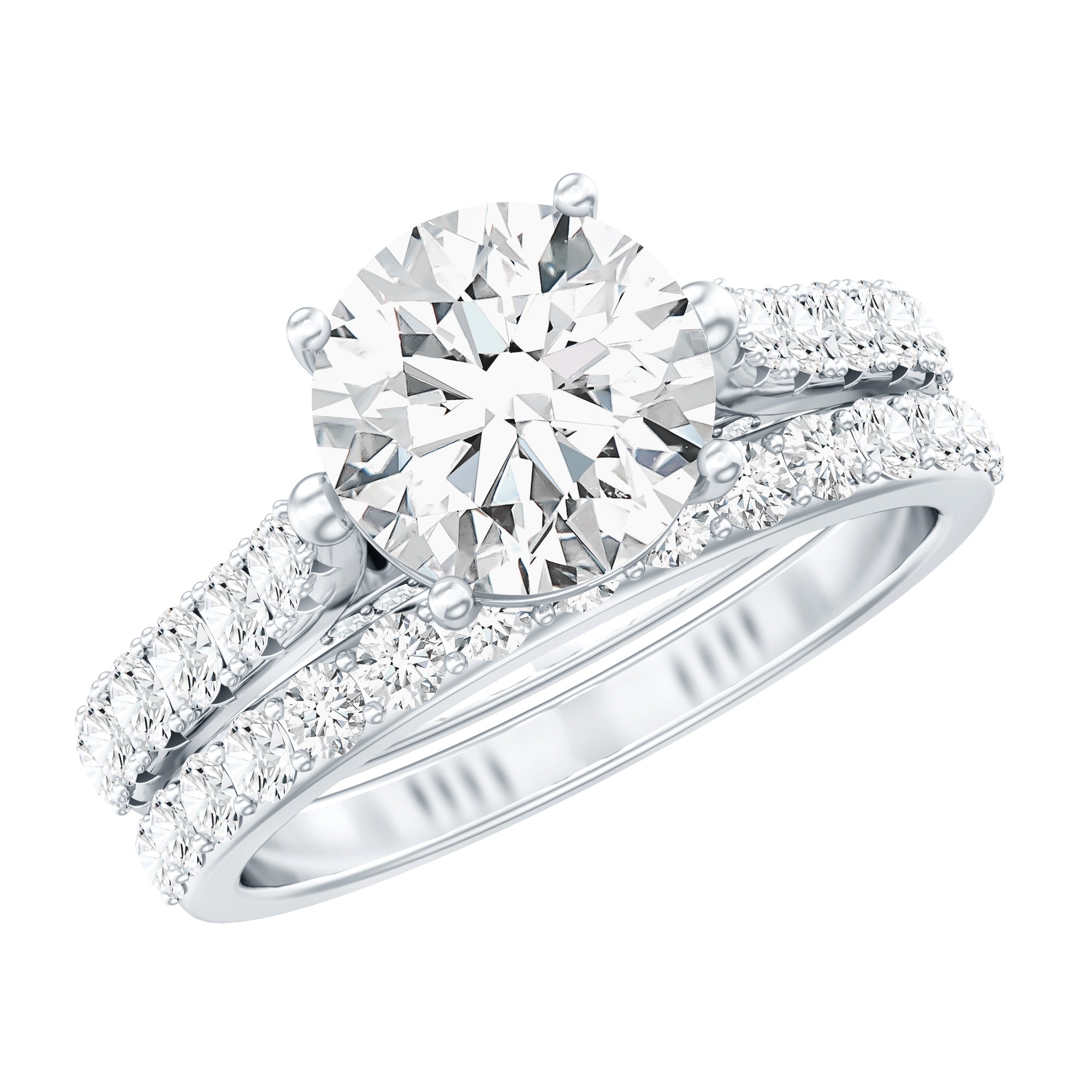 4 CT Moissanite Solitaire Engagement Ring Set With Eternity Band D-VS1 - Rosec Jewels