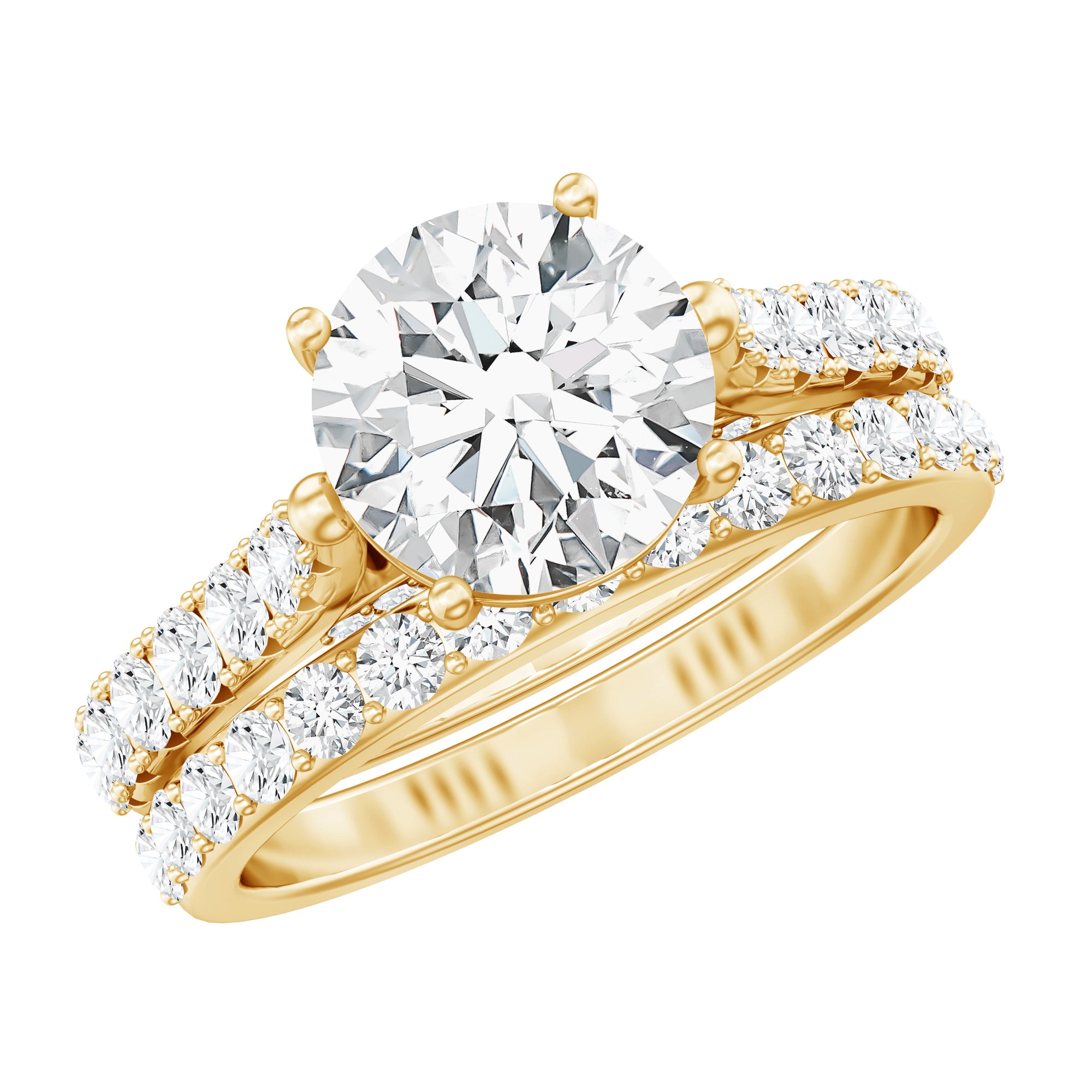 4 CT Moissanite Solitaire Engagement Ring Set With Eternity Band D-VS1 - Rosec Jewels