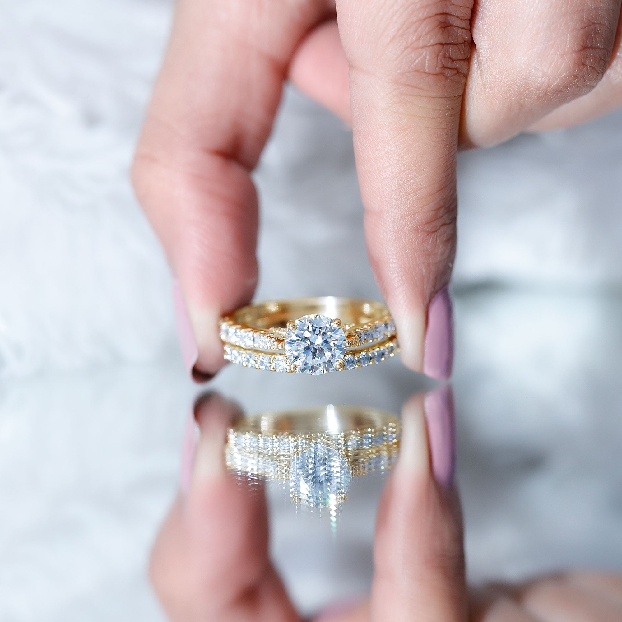 4 CT Moissanite Solitaire Engagement Ring Set With Eternity Band D-VS1 - Rosec Jewels