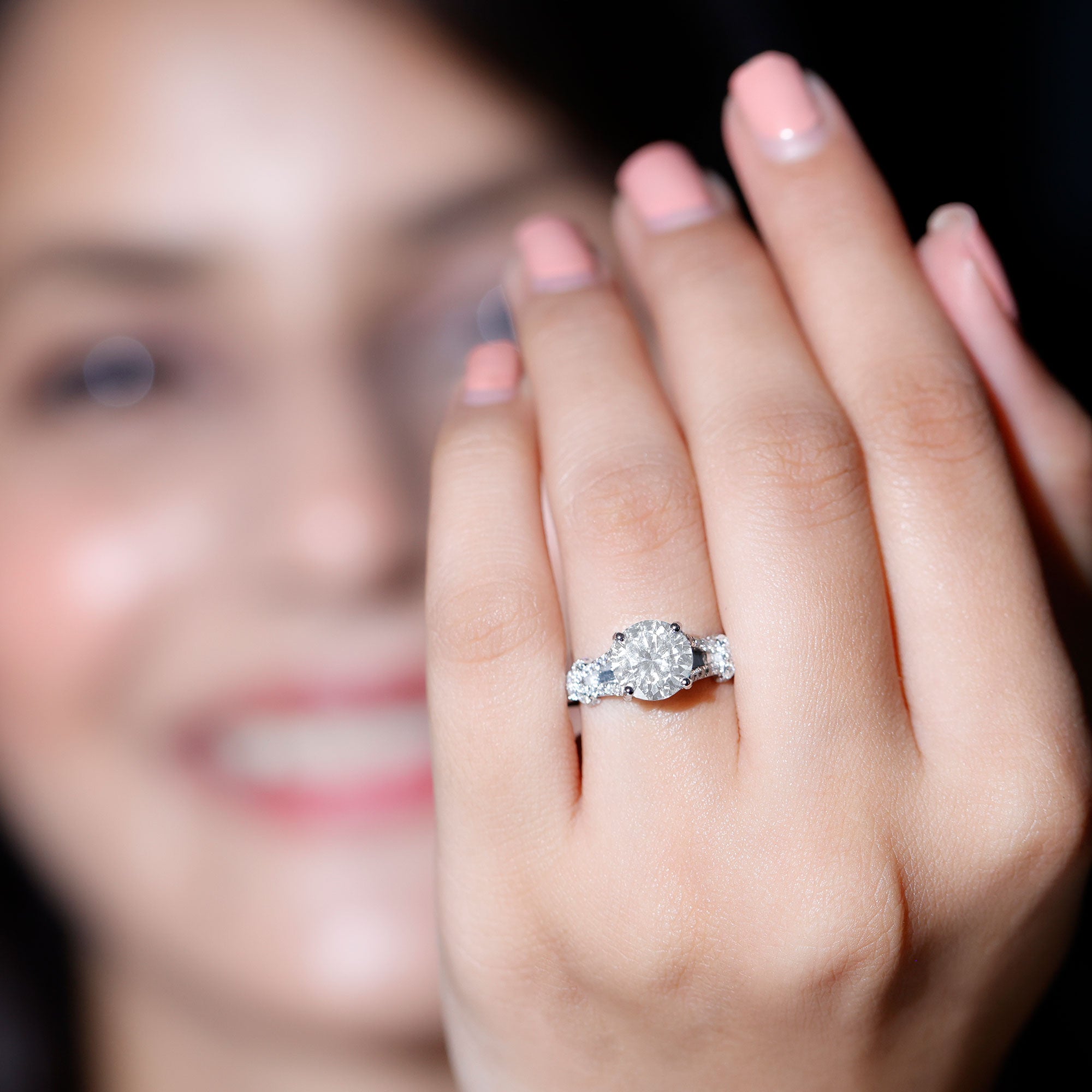 Rosec Jewels-Round Shape Moissanite Solitaire Engagement Ring in Split Shank
