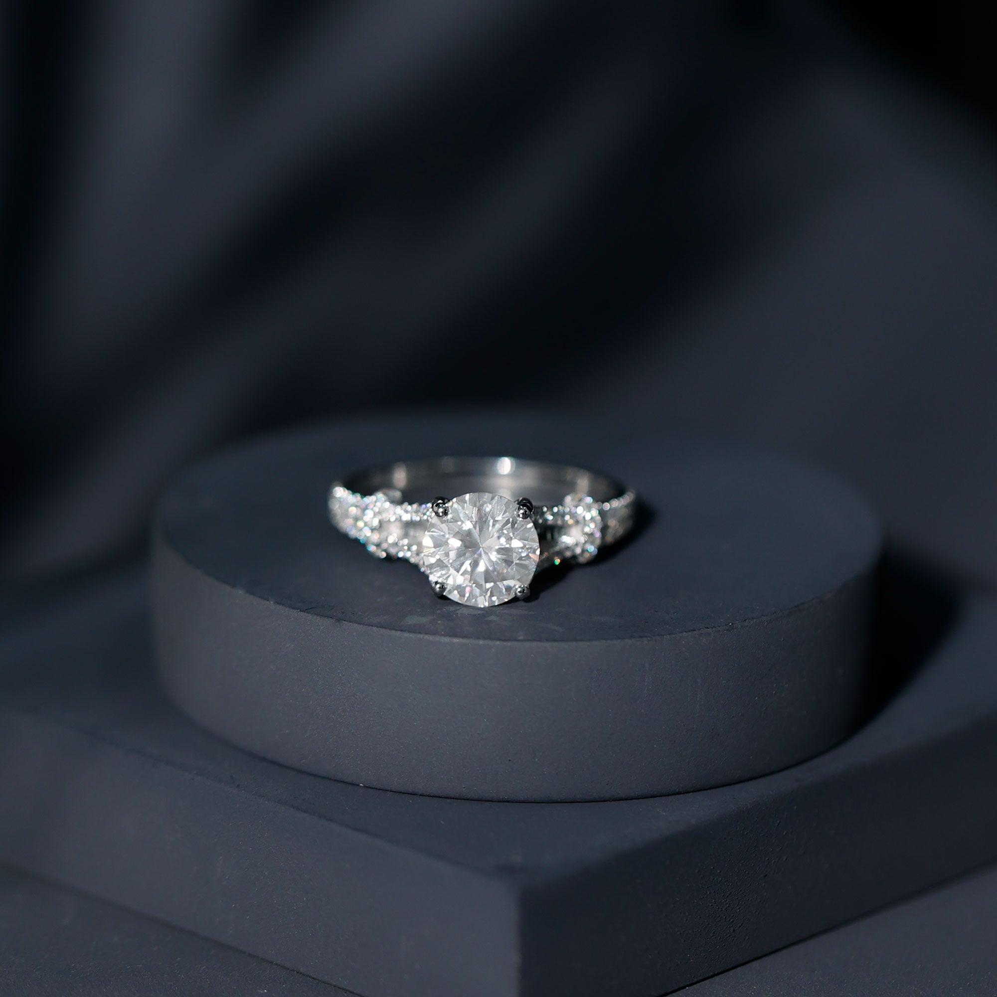 Rosec Jewels-Round Shape Moissanite Solitaire Engagement Ring in Split Shank