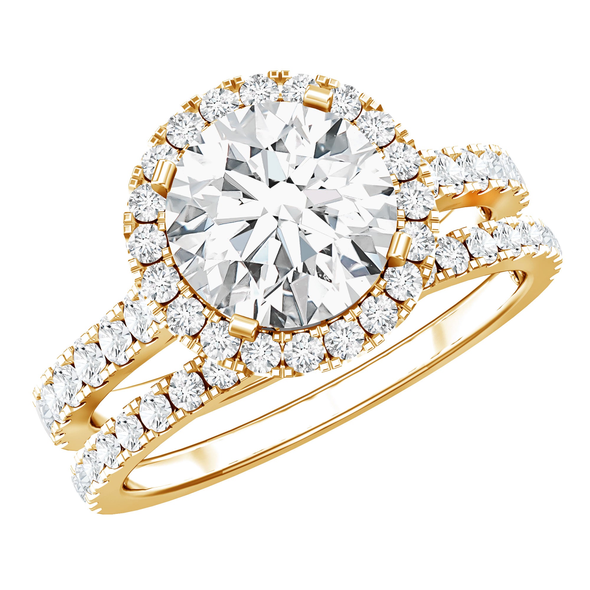 2 Carat Moissanite Classic Halo Wedding Ring Set D-VS1 - Rosec Jewels