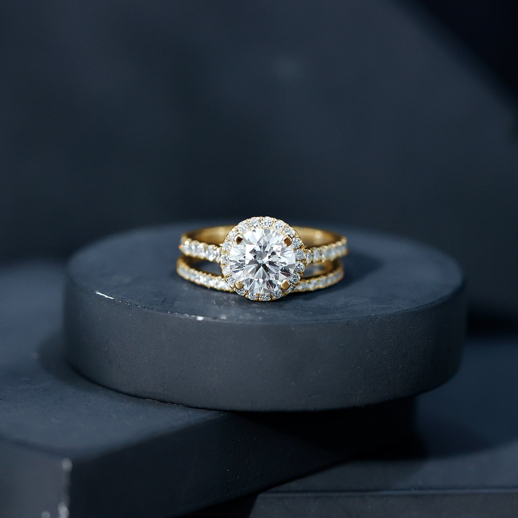 2 Carat Moissanite Classic Halo Wedding Ring Set D-VS1 - Rosec Jewels