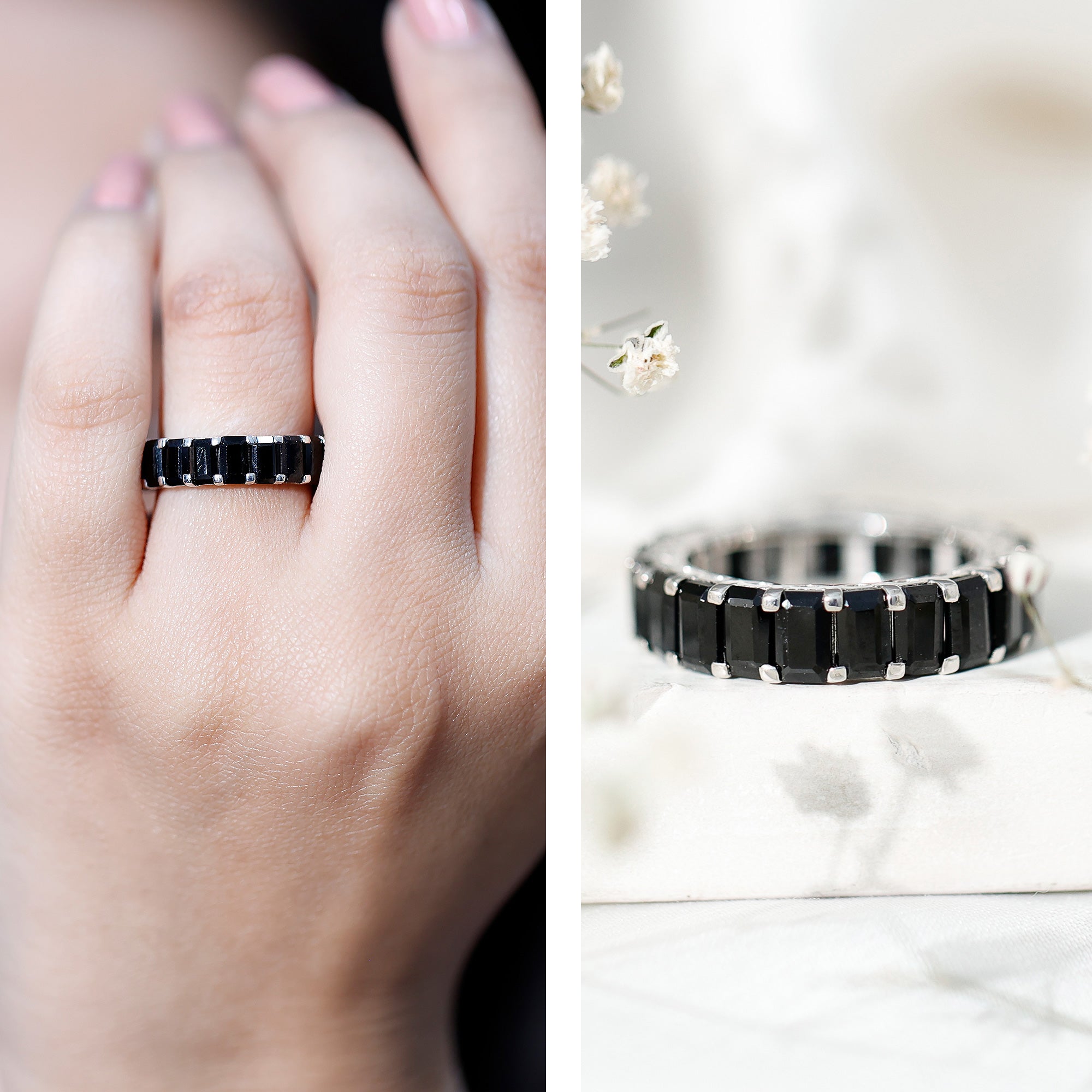 Emerald Cut Black Spinel Eternity Band AAA - Rosec Jewels