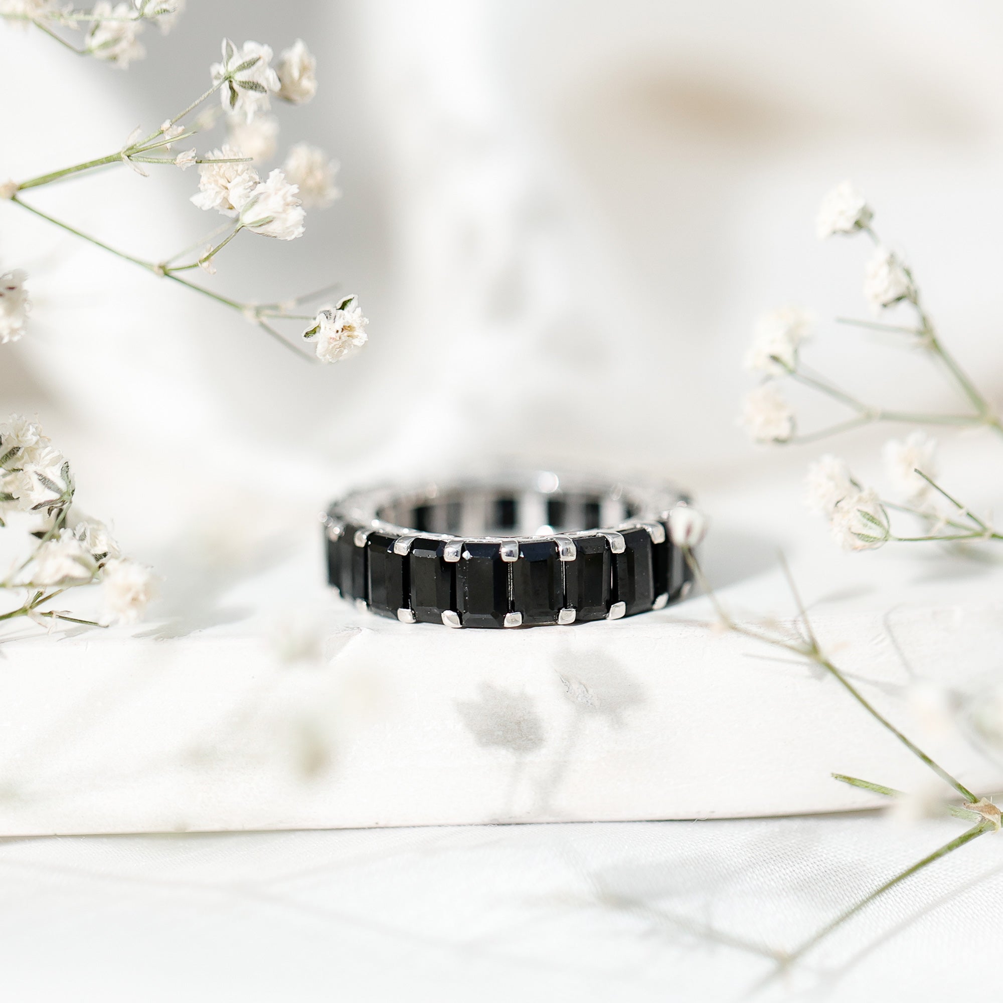 Emerald Cut Black Spinel Eternity Band AAA - Rosec Jewels