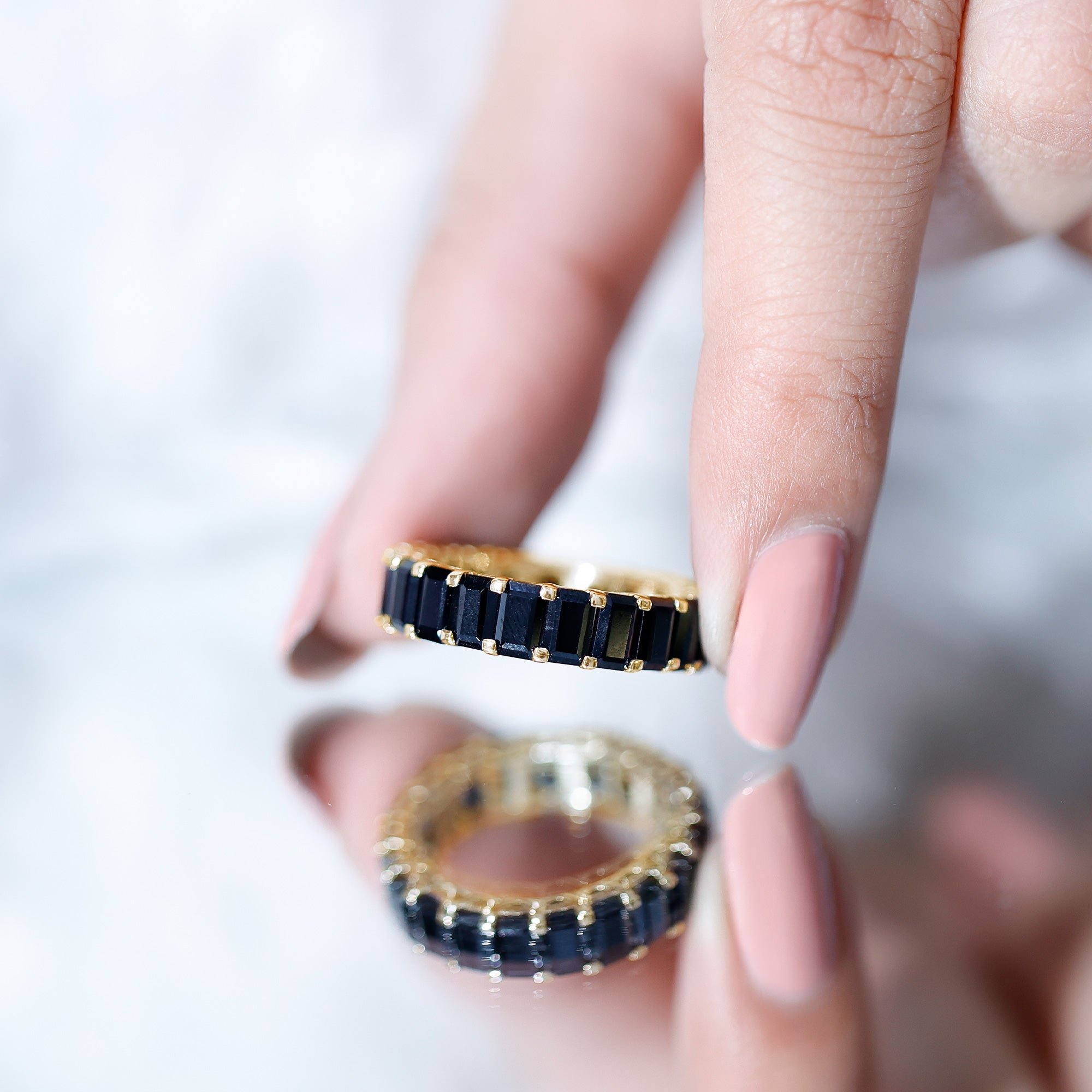 Emerald Cut Black Spinel Eternity Band AAA - Rosec Jewels