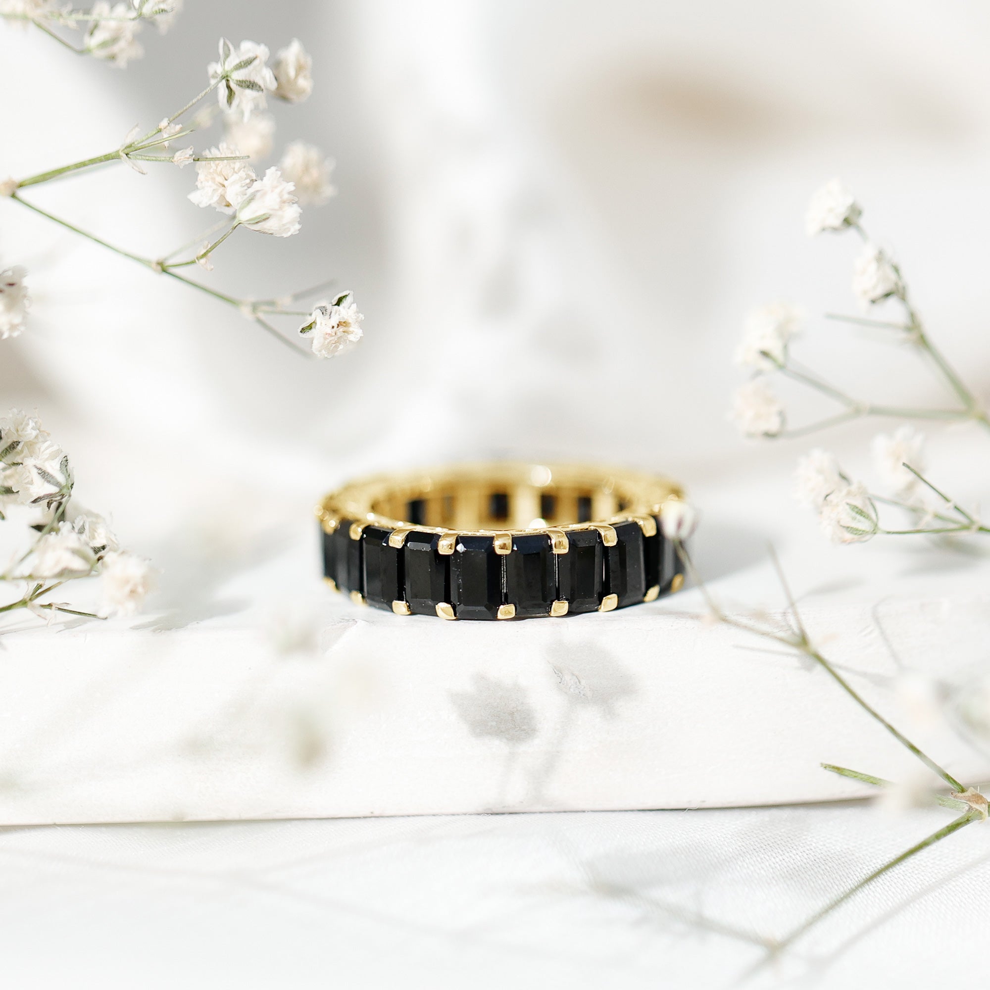 Emerald Cut Black Spinel Eternity Band AAA - Rosec Jewels