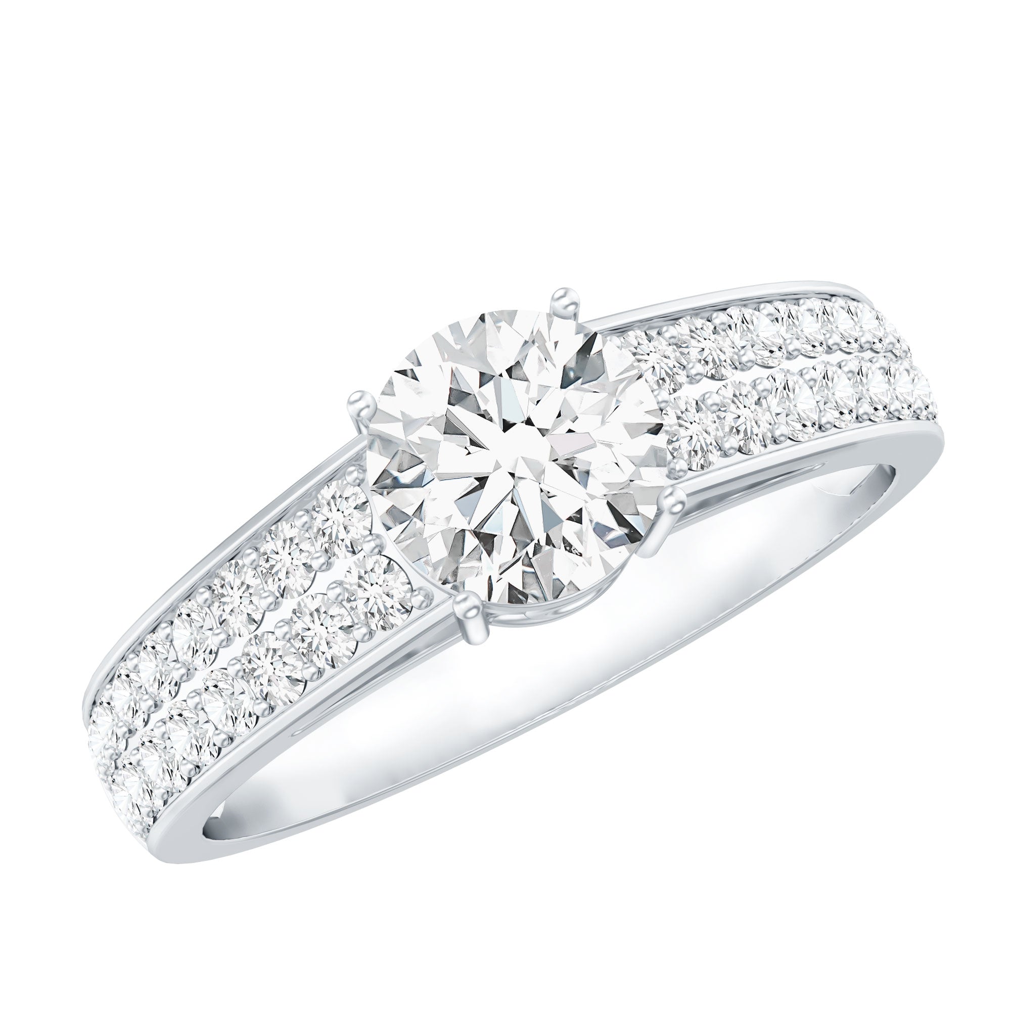 Round Moissanite Engagement Ring with Side Stones D-VS1 - Rosec Jewels