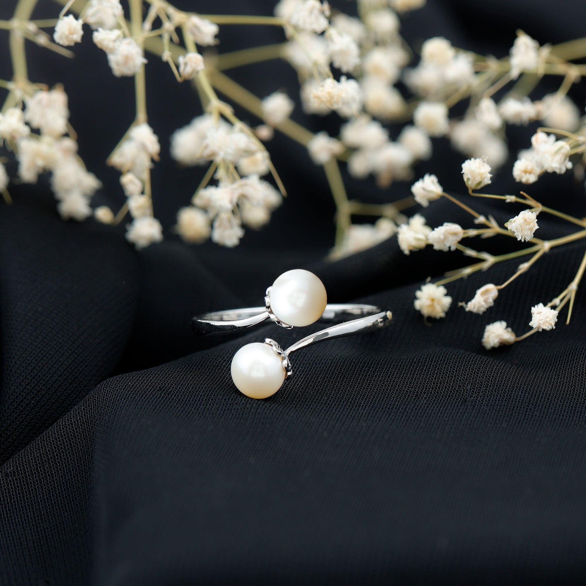 Rosec Jewels-Cultured Freshwater Pearl Bypass Engagement Ring
