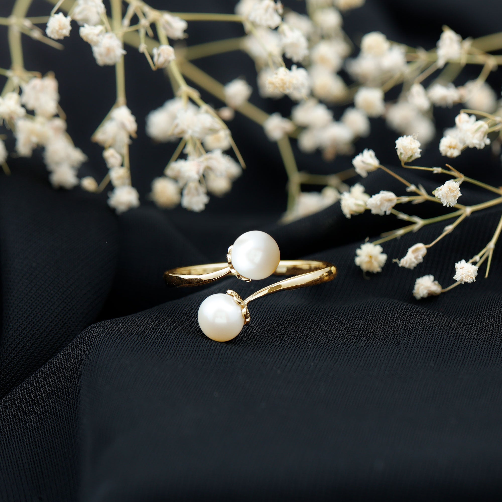 Rosec Jewels-Cultured Freshwater Pearl Bypass Engagement Ring