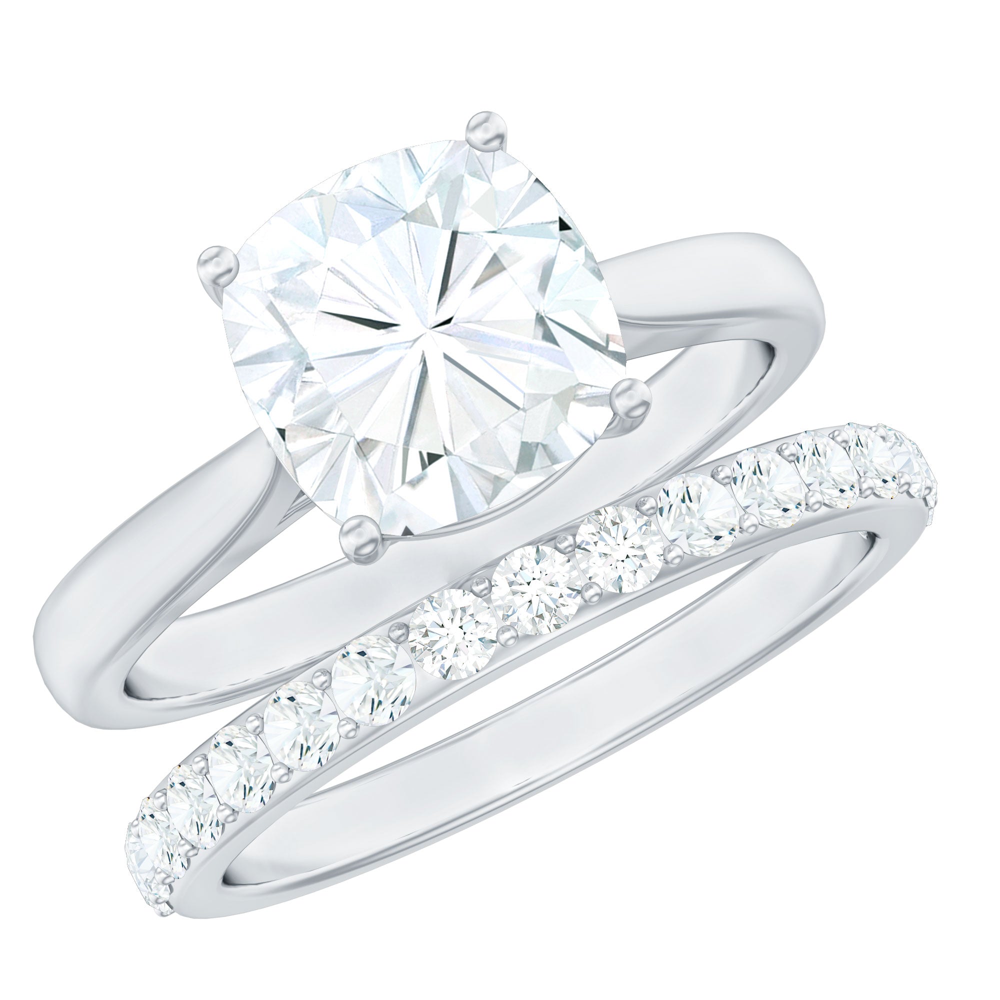 Cushion Cut Moissanite Solitaire Bridal Set with Certificate