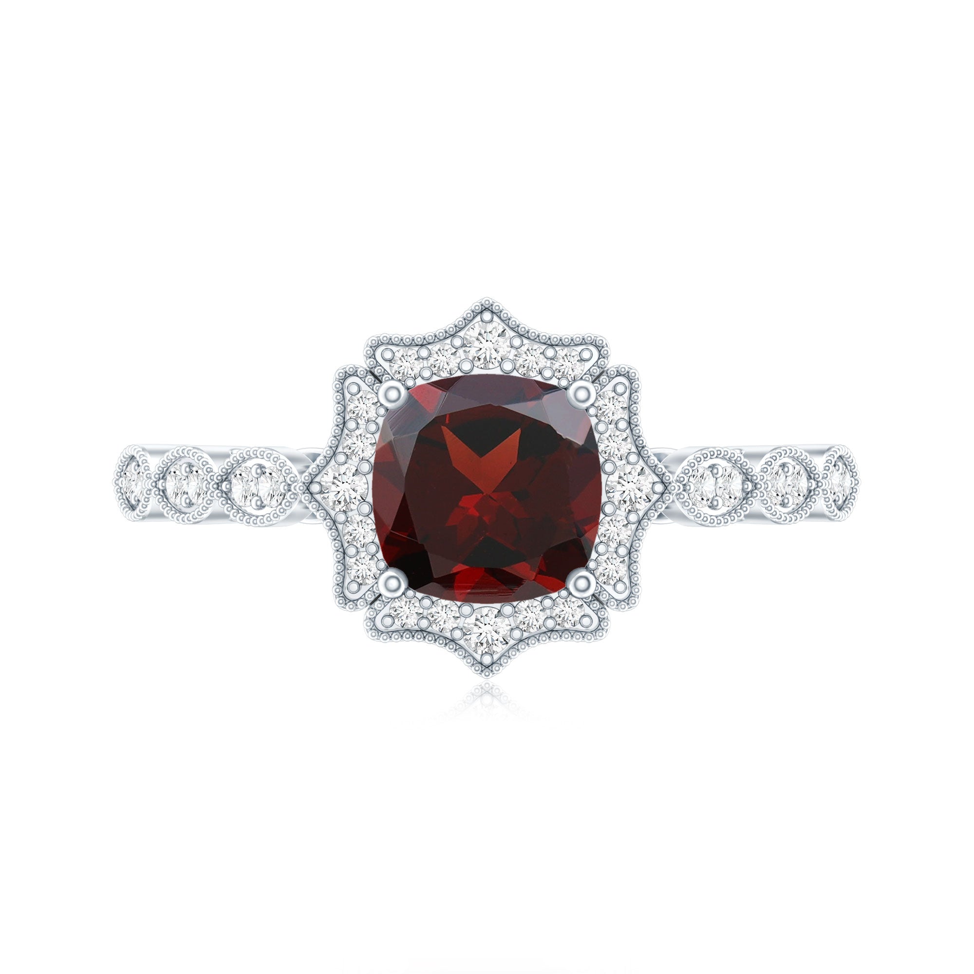 Vintage Looking 3.2 Carat Garnet Cushion Cut Engagement Ring with Diamond AAA - Rosec Jewels