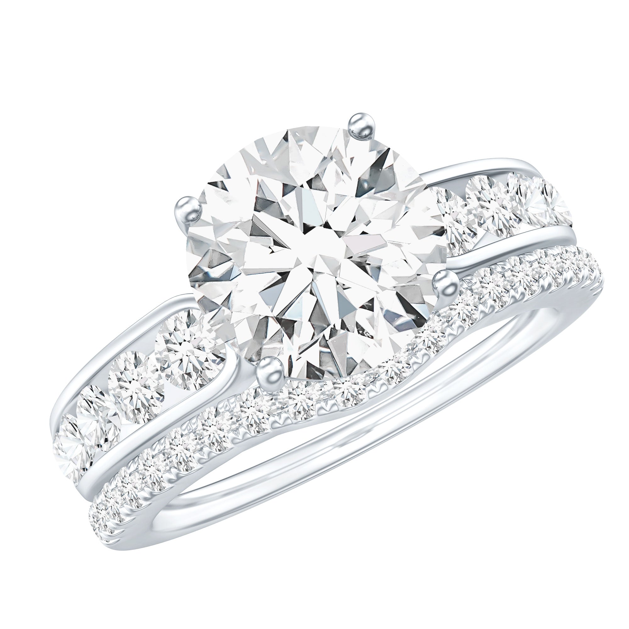 Certified 2 Carat Moissanite Engagement Ring with Wedding Band D-VS1 92.5 Sterling Silver 10.5 - Rosec Jewels