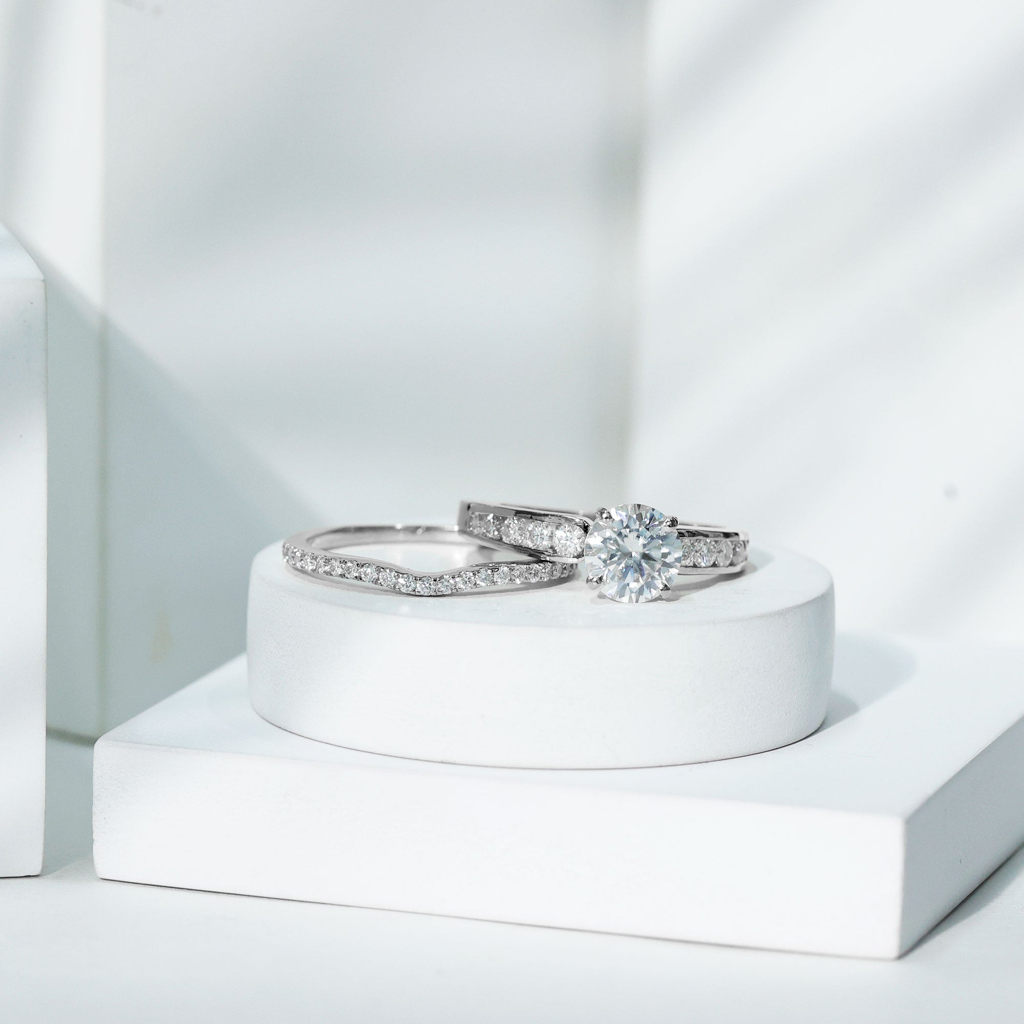 Certified 2 Carat Moissanite Engagement Ring with Wedding Band D-VS1 92.5 Sterling Silver 10.5 - Rosec Jewels