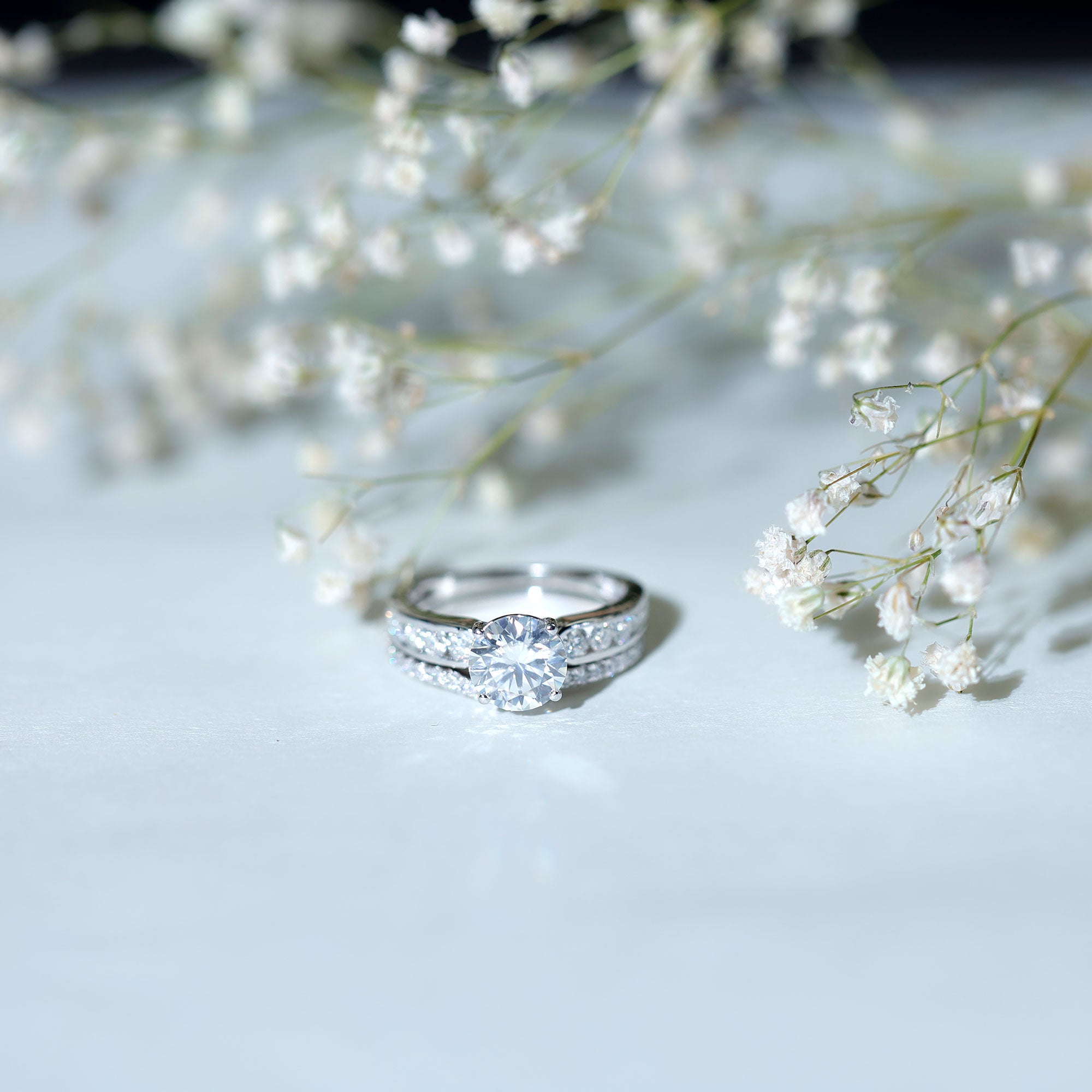 Certified 2 Carat Moissanite Engagement Ring with Wedding Band D-VS1 92.5 Sterling Silver 10.5 - Rosec Jewels
