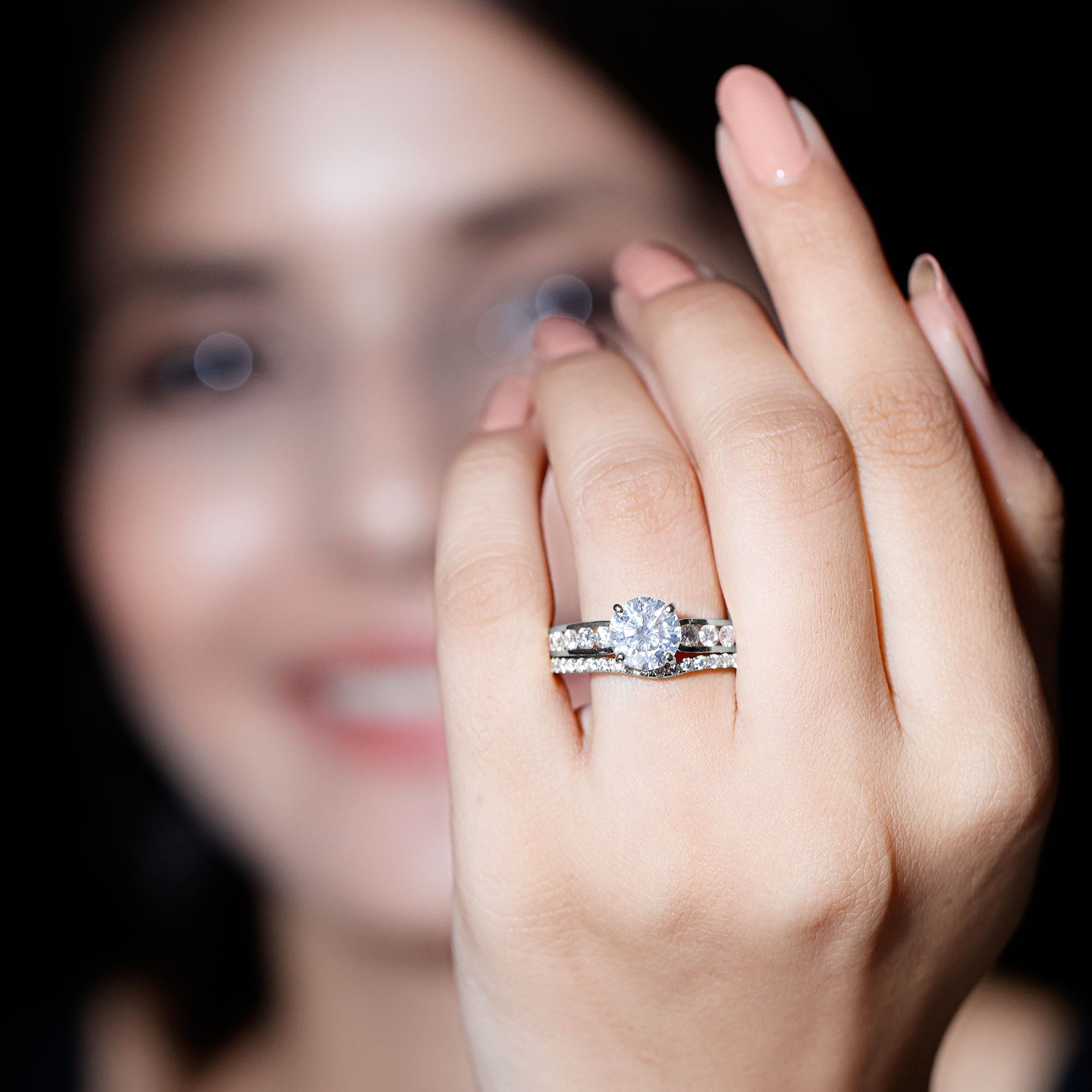 Certified 2 Carat Moissanite Engagement Ring with Wedding Band D-VS1 92.5 Sterling Silver 10.5 - Rosec Jewels