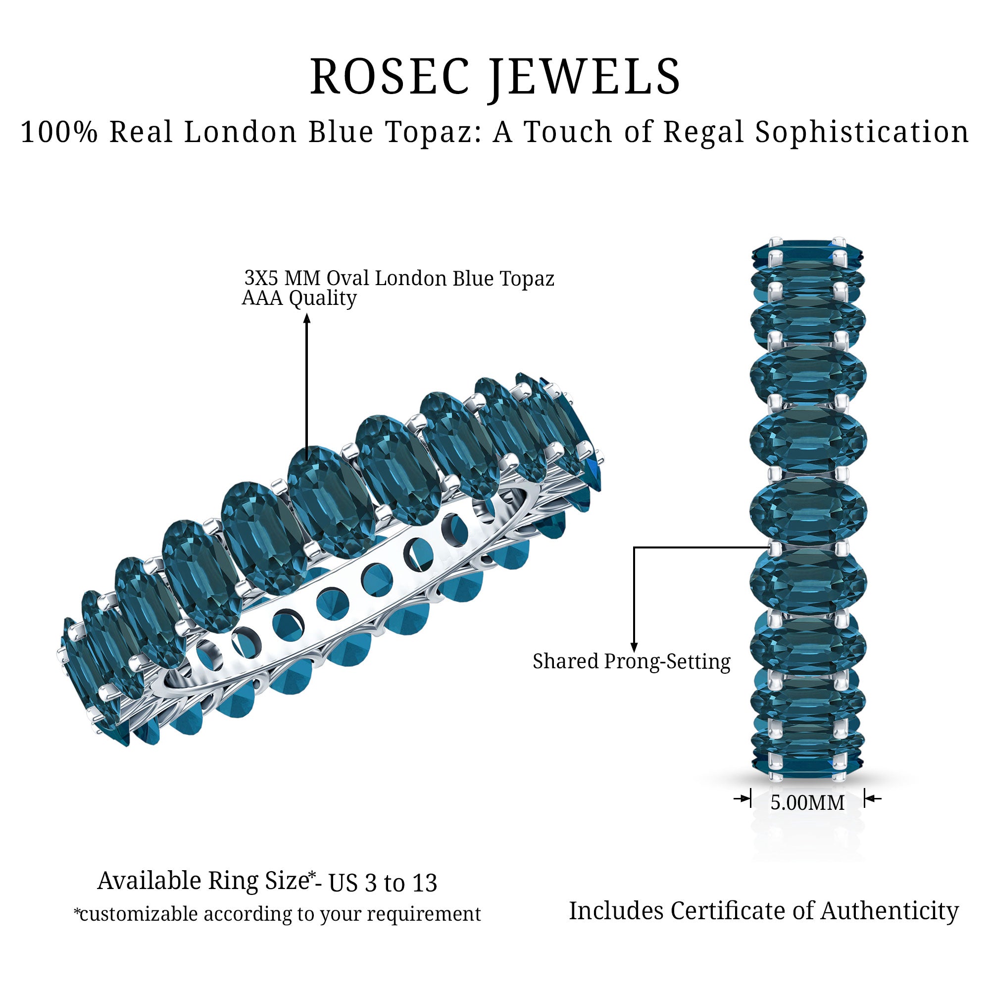 Oval Cut London Blue Topaz Full Eternity Band AAA - Rosec Jewels