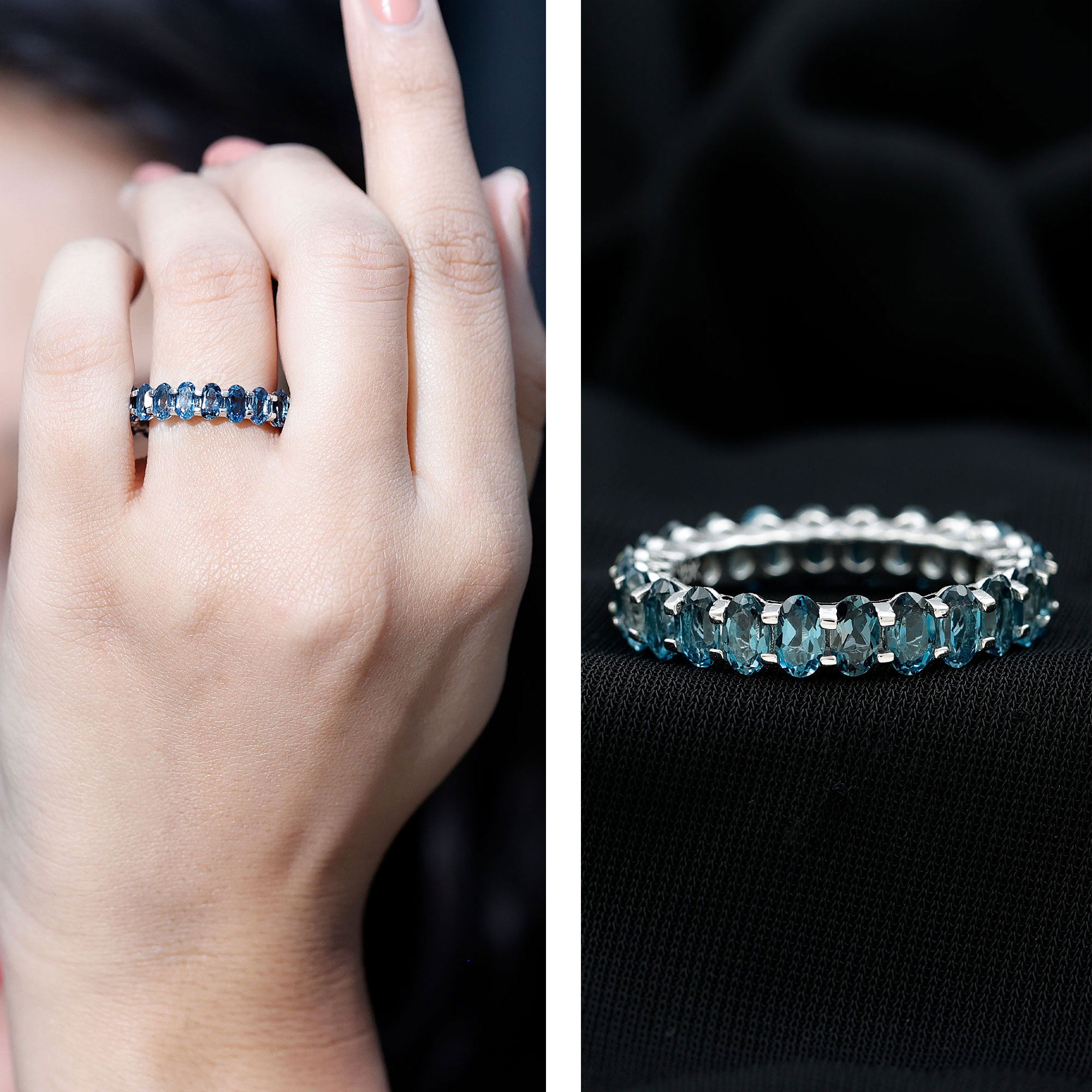 Oval Cut London Blue Topaz Full Eternity Band AAA - Rosec Jewels