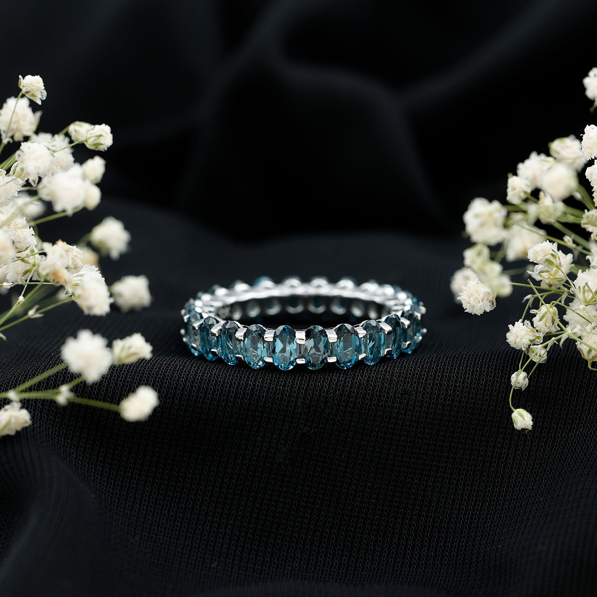 Oval Cut London Blue Topaz Full Eternity Band AAA - Rosec Jewels