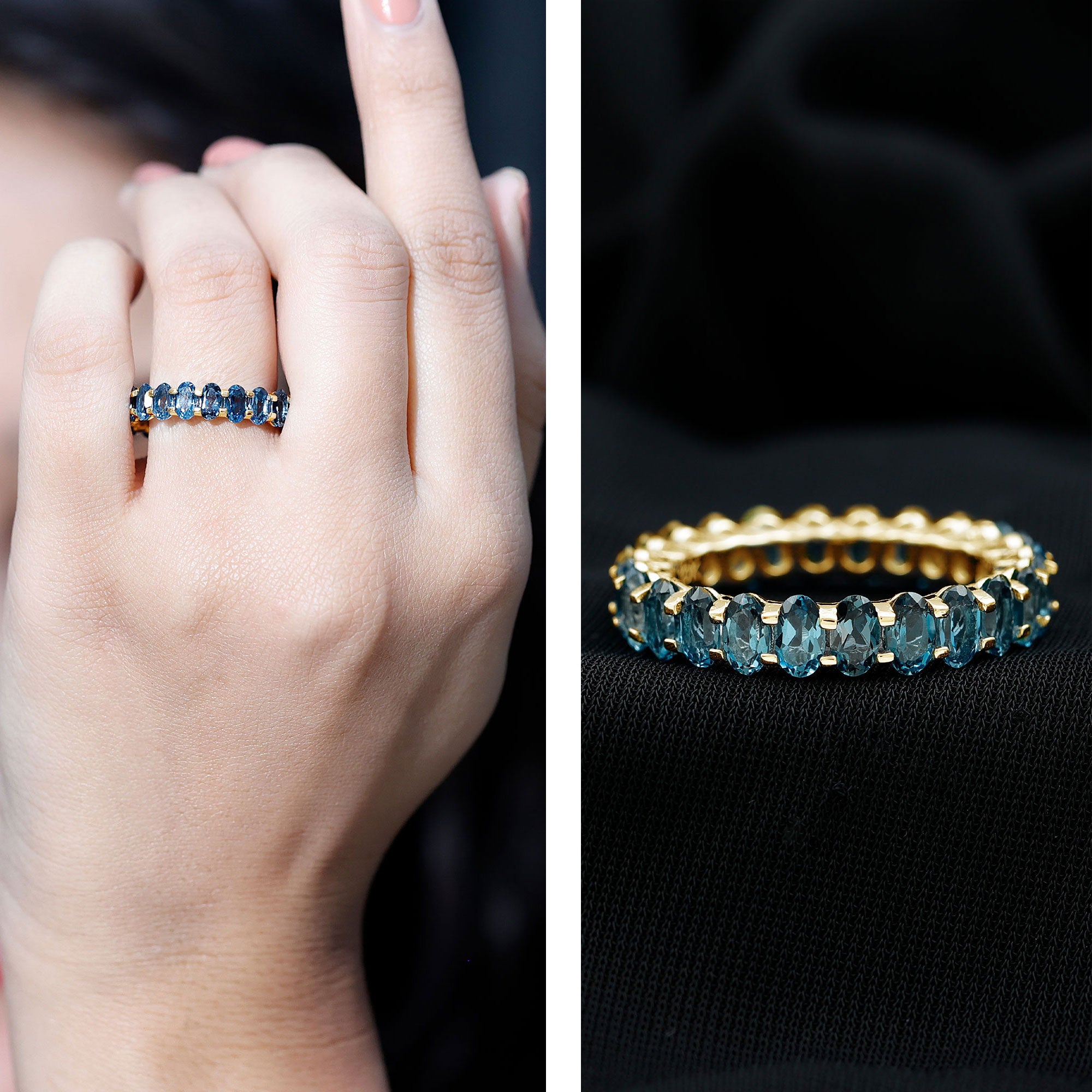 Oval Cut London Blue Topaz Full Eternity Band AAA - Rosec Jewels