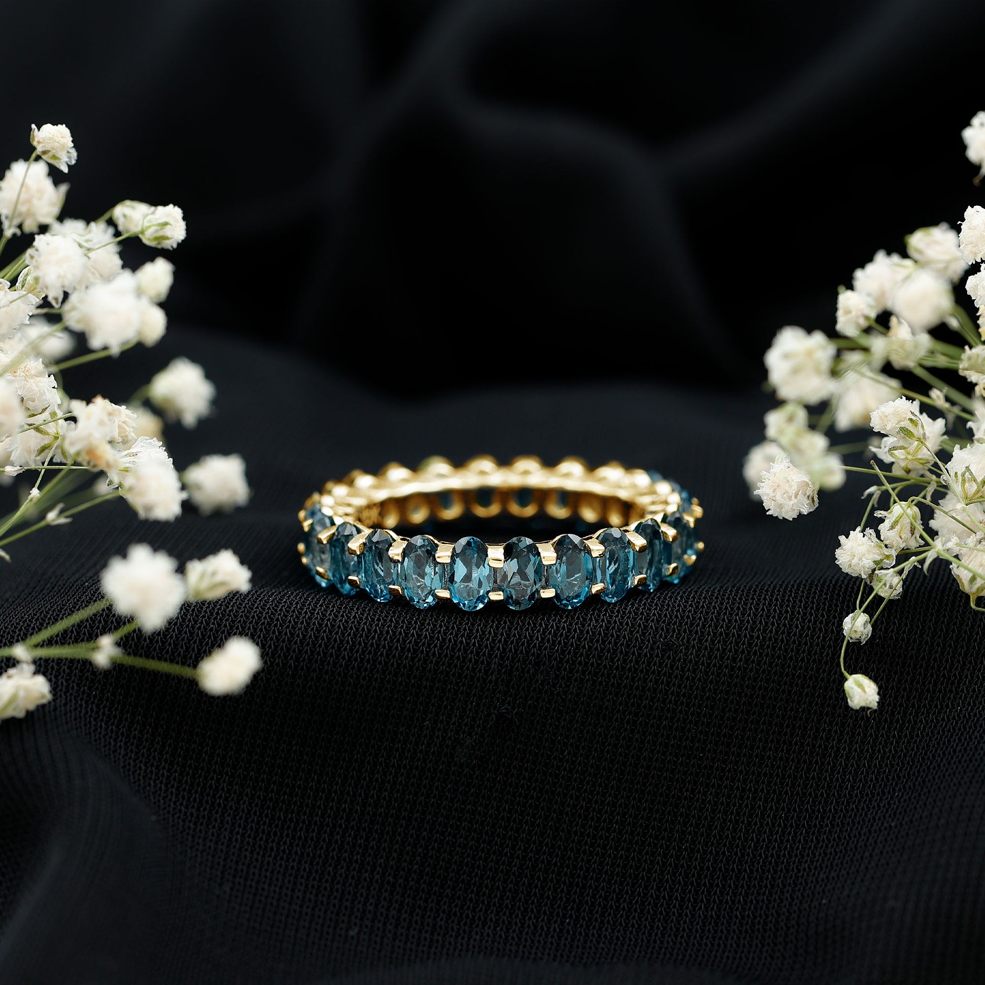 Oval Cut London Blue Topaz Full Eternity Band AAA - Rosec Jewels