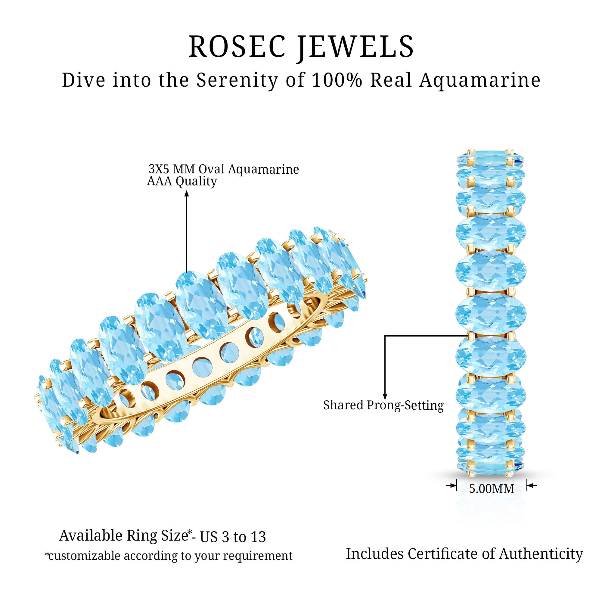 Rosec Jewels-Oval Cut Aquamarine Eternity Wedding Band