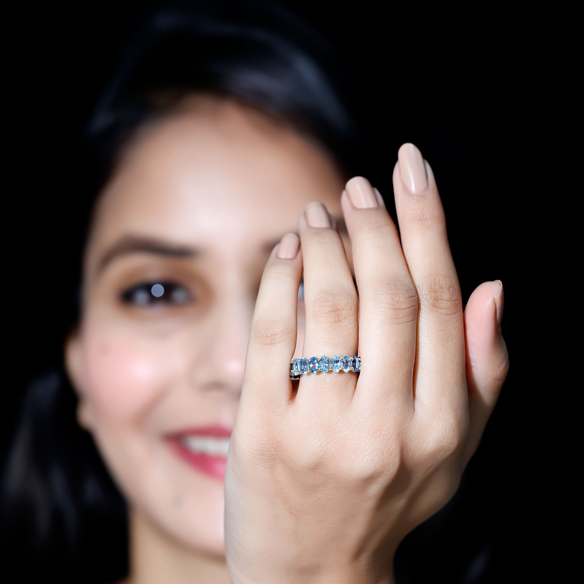 Rosec Jewels-Oval Cut Aquamarine Eternity Wedding Band