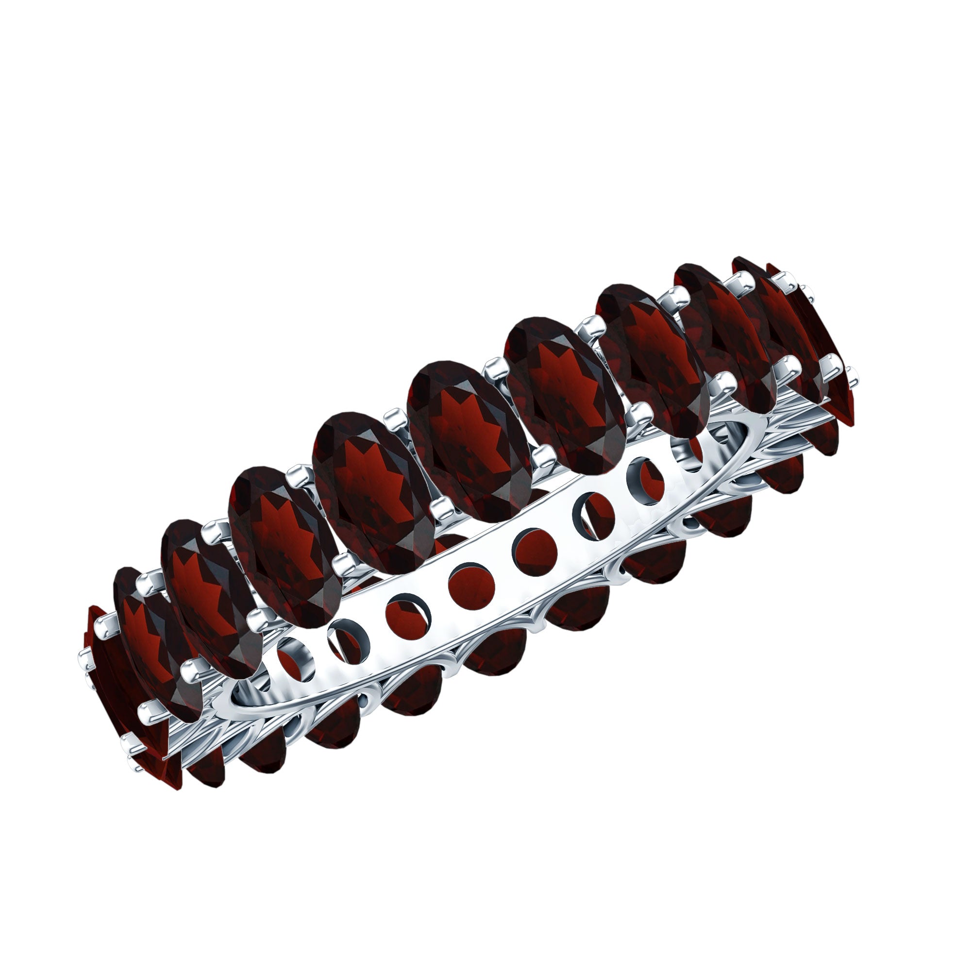 Certified Real Oval Garnet Eternity Ring for Anniversary AAA - Rosec Jewels