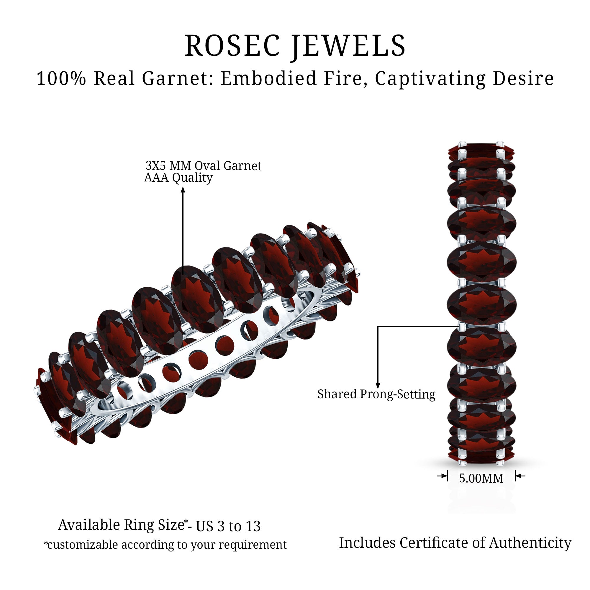 Certified Real Oval Garnet Eternity Ring for Anniversary AAA - Rosec Jewels